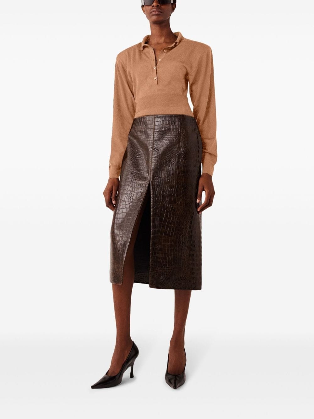 crocodile embossed midi skirt - 2