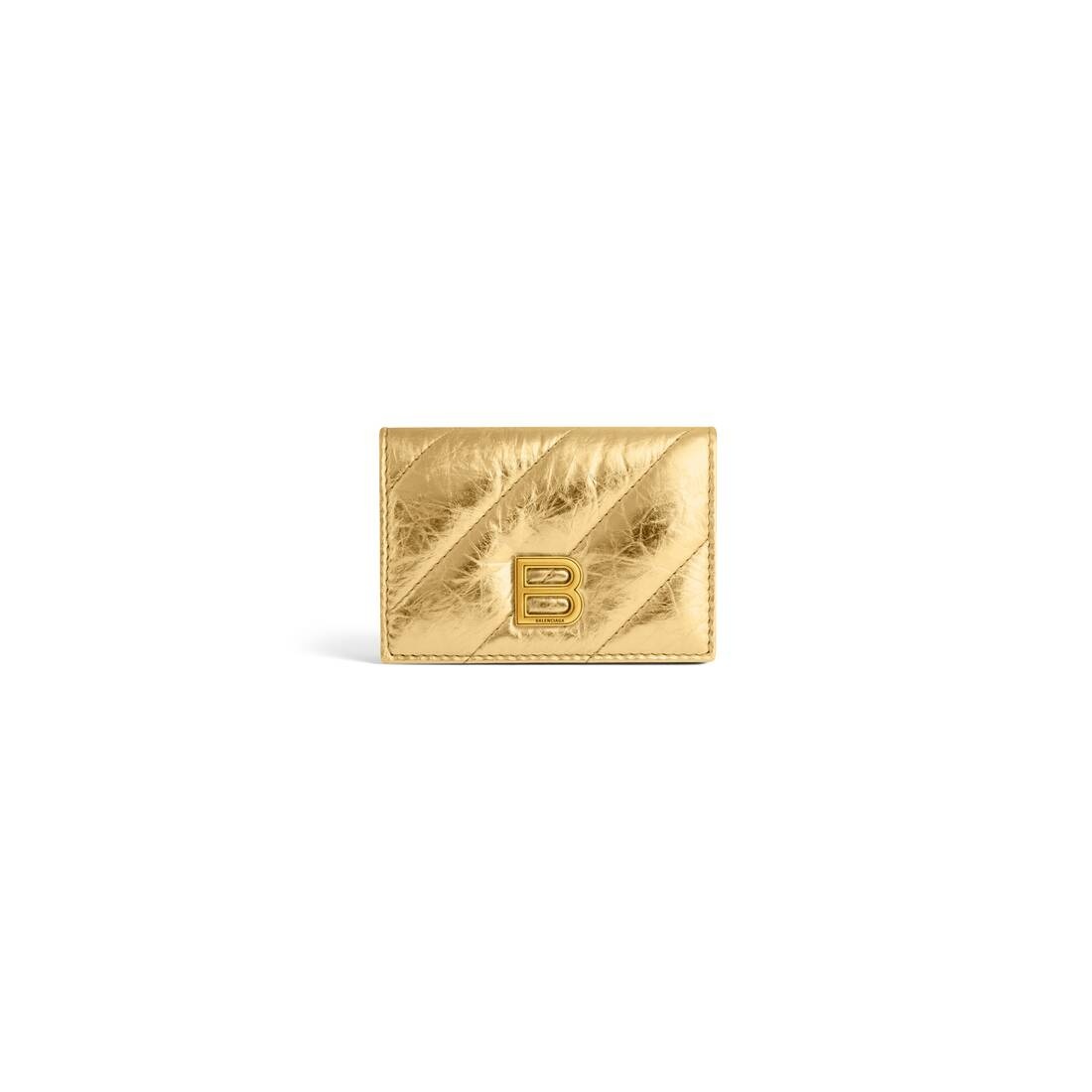 Women's Crush Flap Coin And Card Holder Metallized Quilted  in Gold - 1