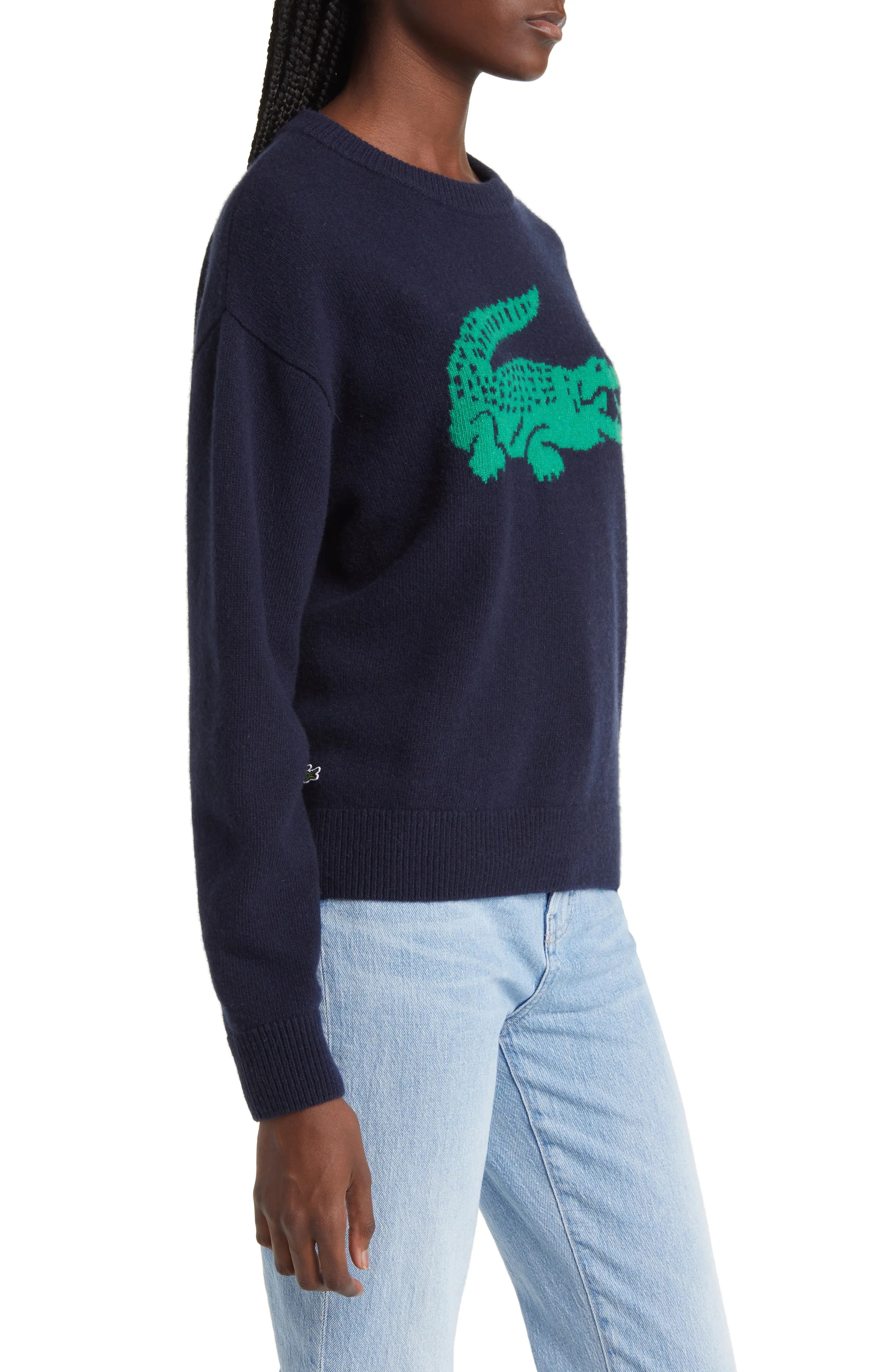 Big Croc Cashmere & Wool Crewneck Sweater in 9Tl Marine/Roquette - 3