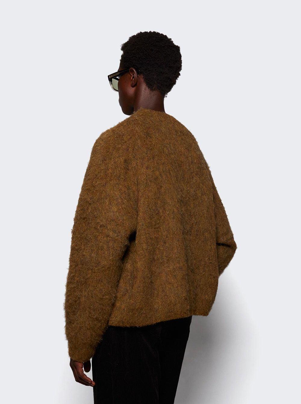 Brushed Mohair V-neck Sweater Brown - 4