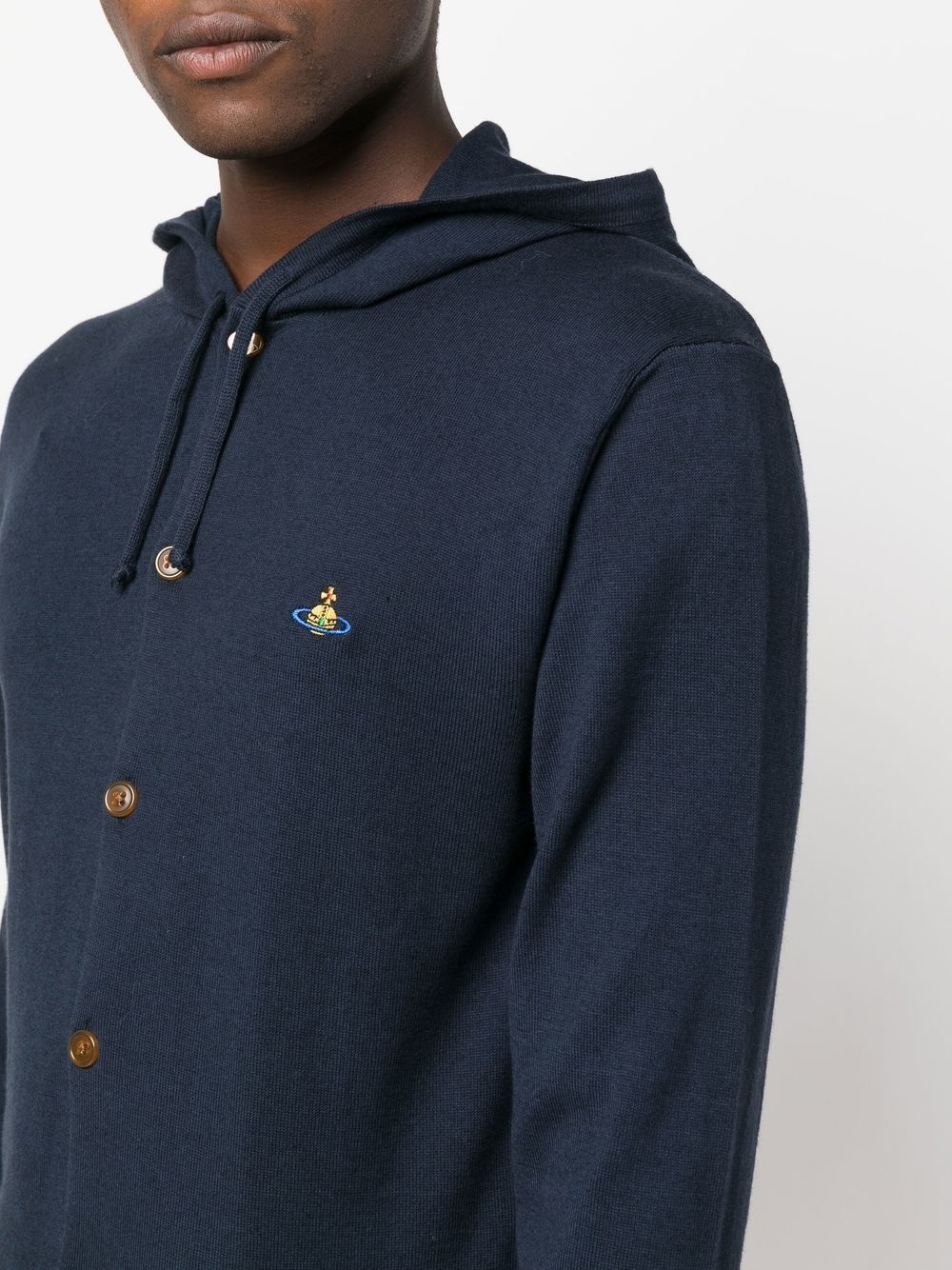 logo-embroidered hooded cardigan - 6