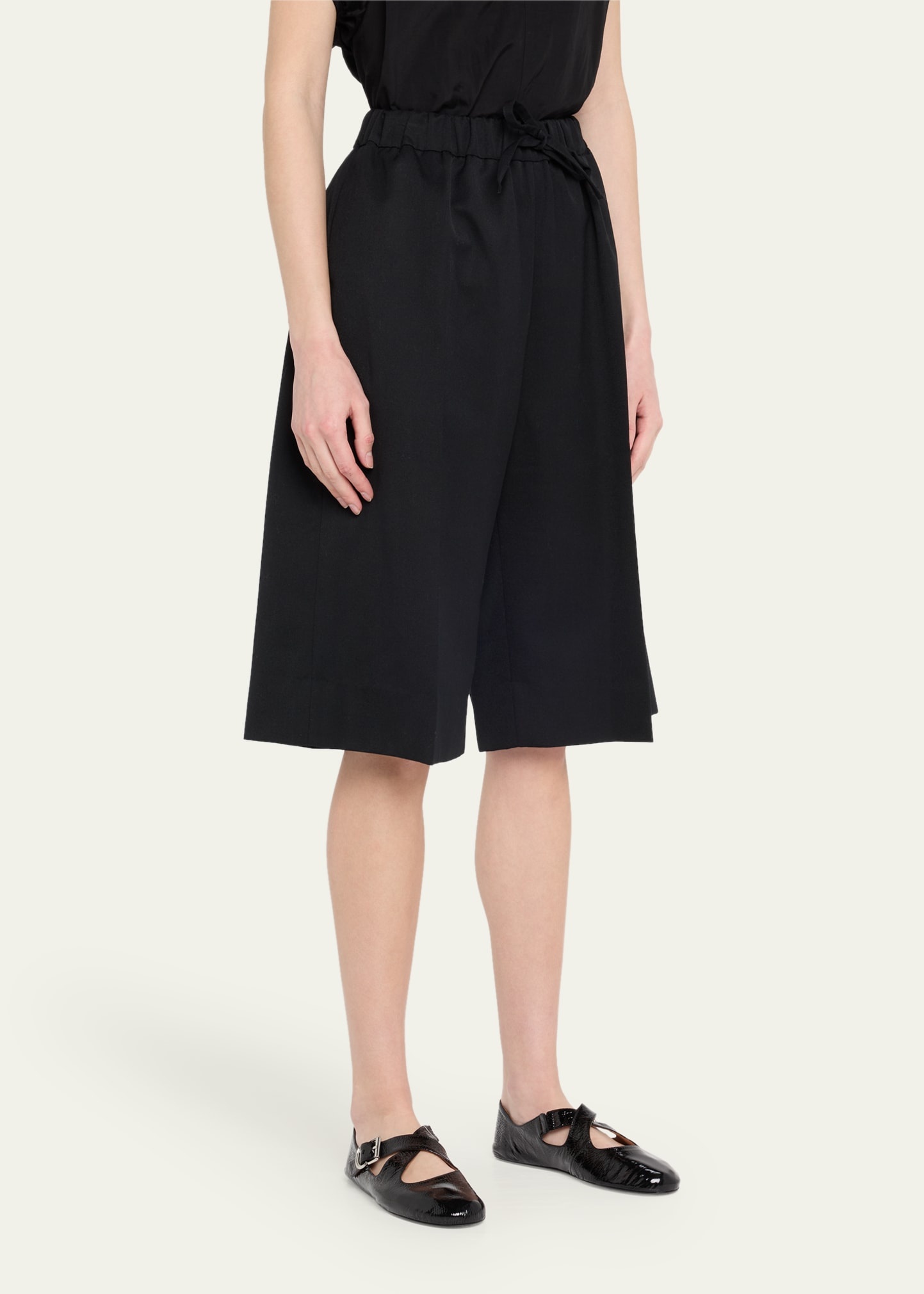 Wide Leg Elasticated Long Wool Shorts - 4