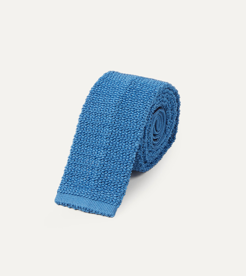 Drake's Light Blue Knitted Silk Solid Colour Tie outlook