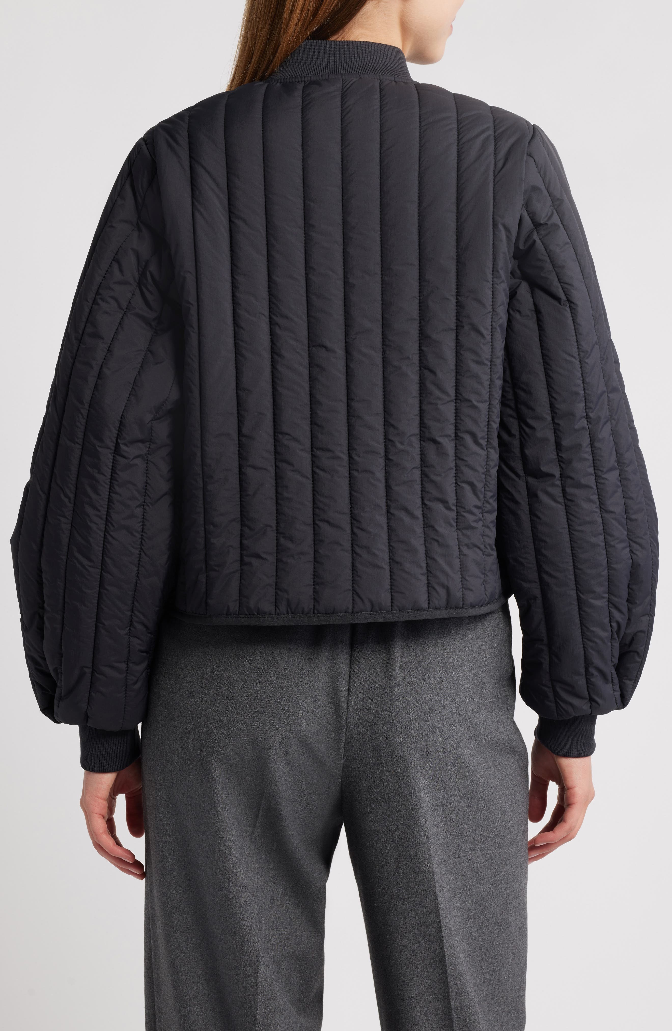 Rains Banja Water Resistant Channel Quilted Bomber Jacket in Navy at Nordstrom - 2