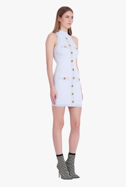 Pale blue and white knit dress with gold-tone buttons - 7