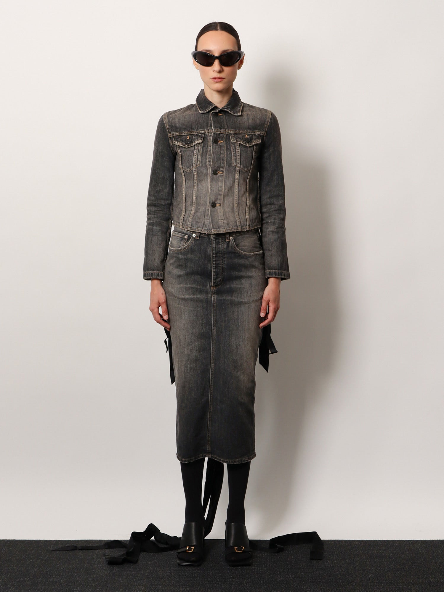 Denim Jacket With Satin Laces - 2