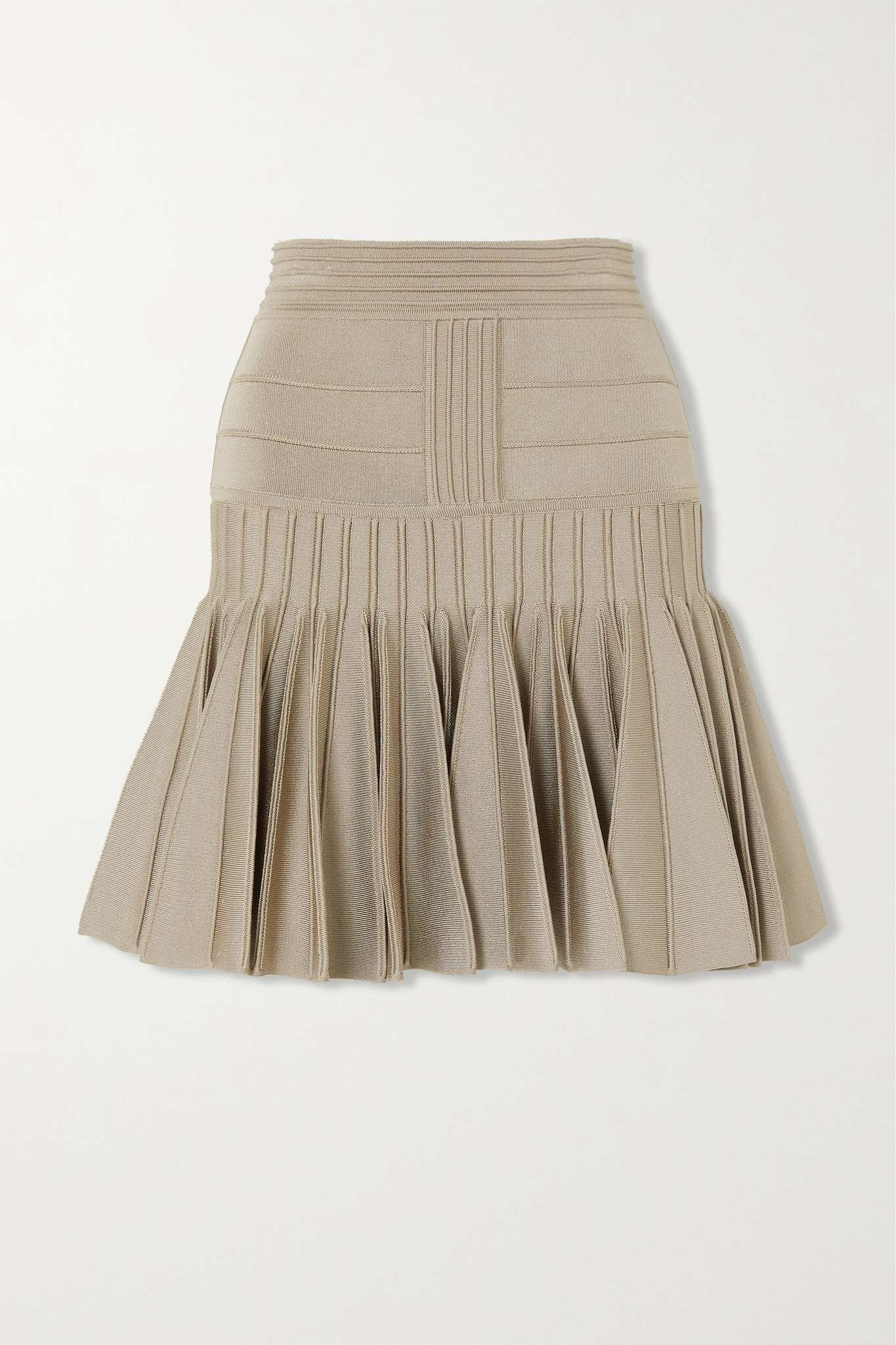 Pleated paneled knitted mini skirt - 1