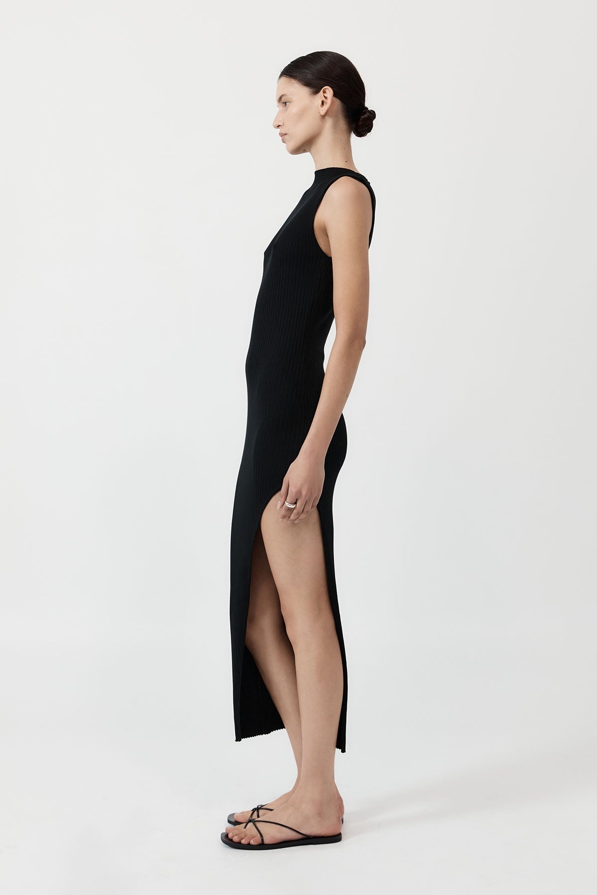 Cut Away Knit Dress - Black - 4