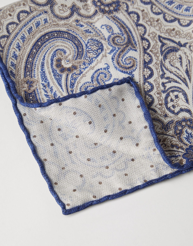 Brunello Cucinelli Double face silk pocket square with paisley design outlook