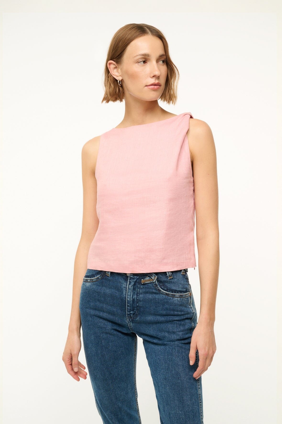 STAUD BOA LINEN TOP FADED BLUSH - 2