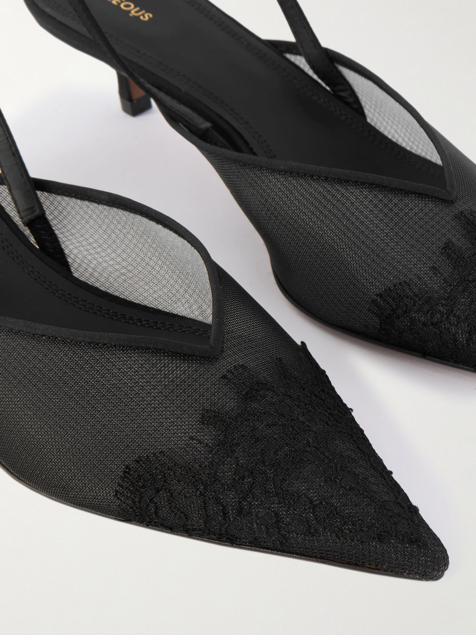 Irena lace and satin-trimmed mesh slingback pumps Black - 4
