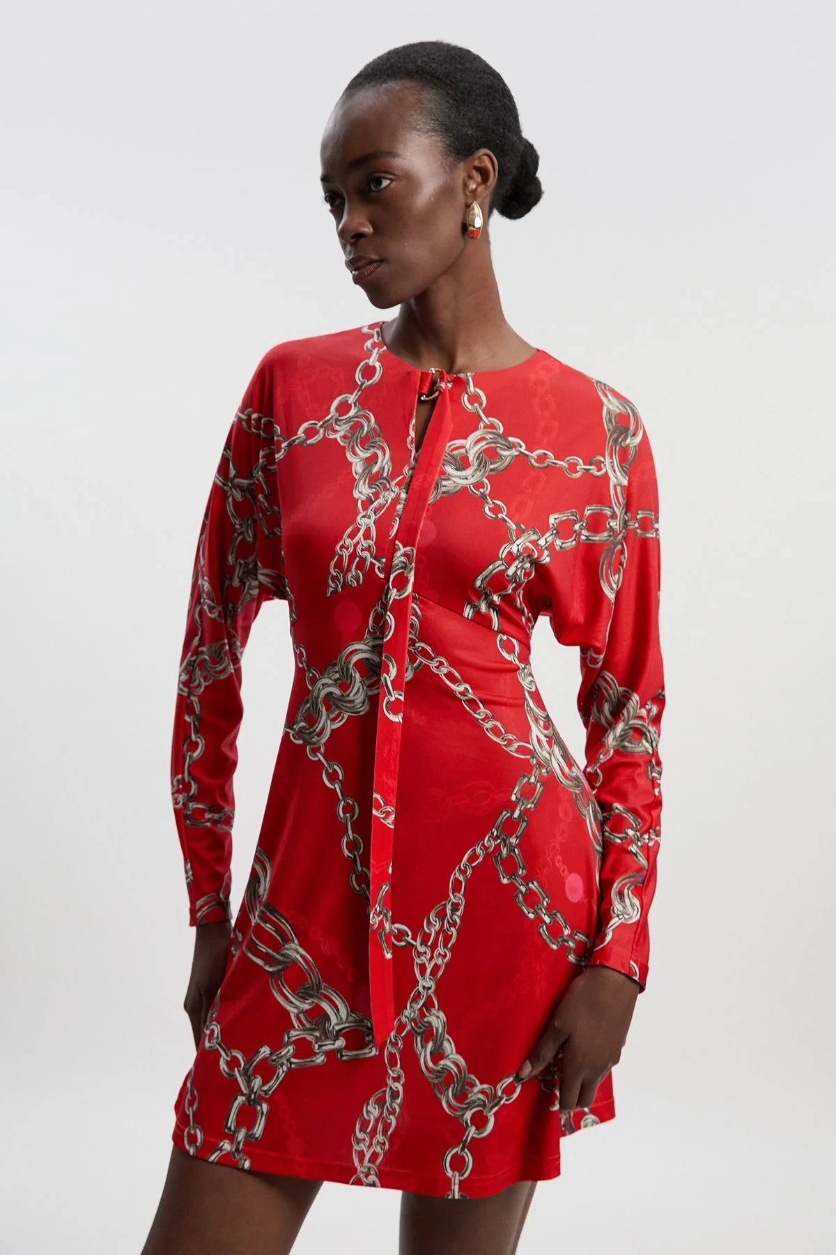Tall Chain Print Crepe Mini Dress - 1