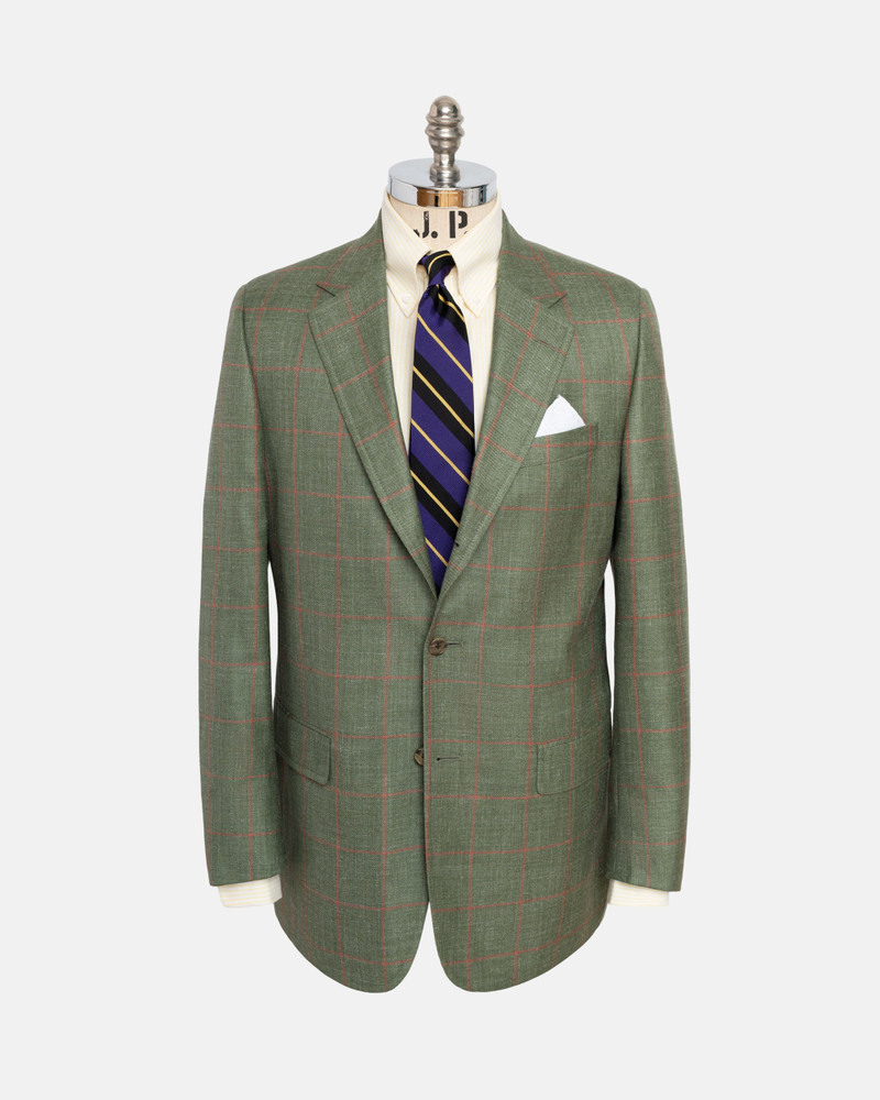 MADE-IN-CANADA GREEN WINDOWPANE WOOL-SILK SPORT COAT 1