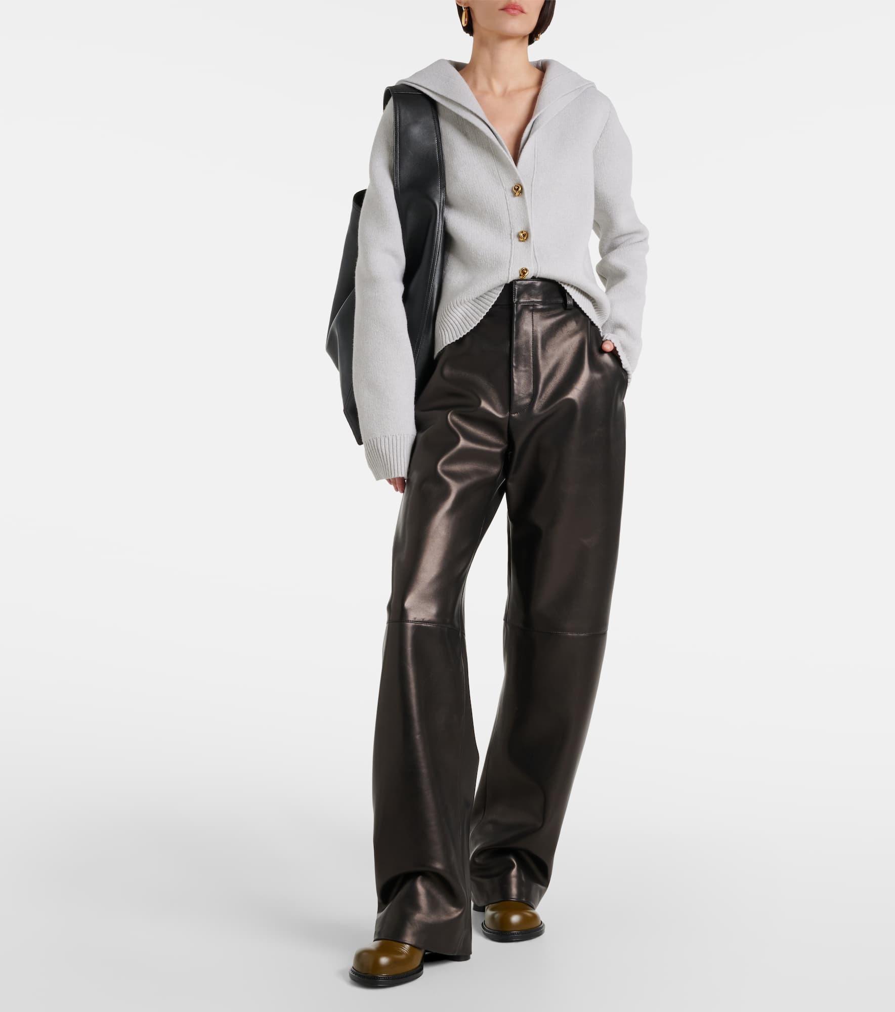 High-rise leather wide-leg pants - 2