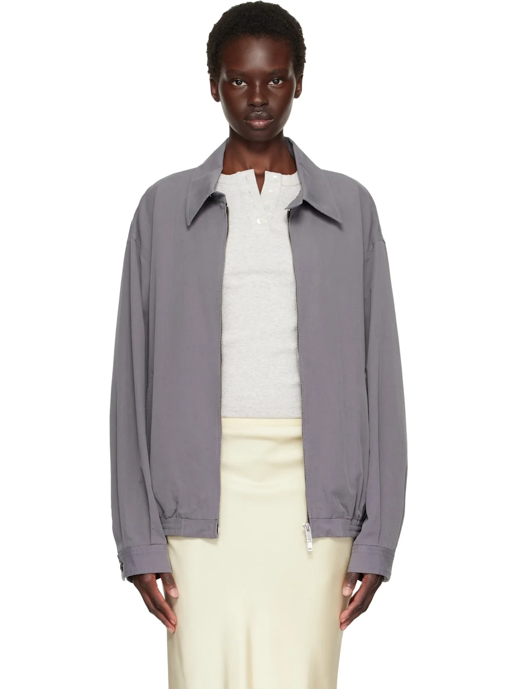 Gray Washed Cotton Lyocell Blouson Jacket - 1