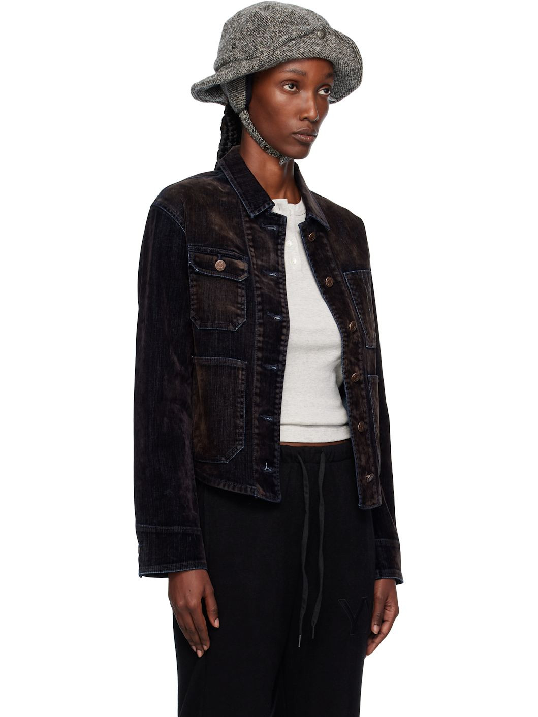 Black Velvet Denim Trucker Jacket - 2
