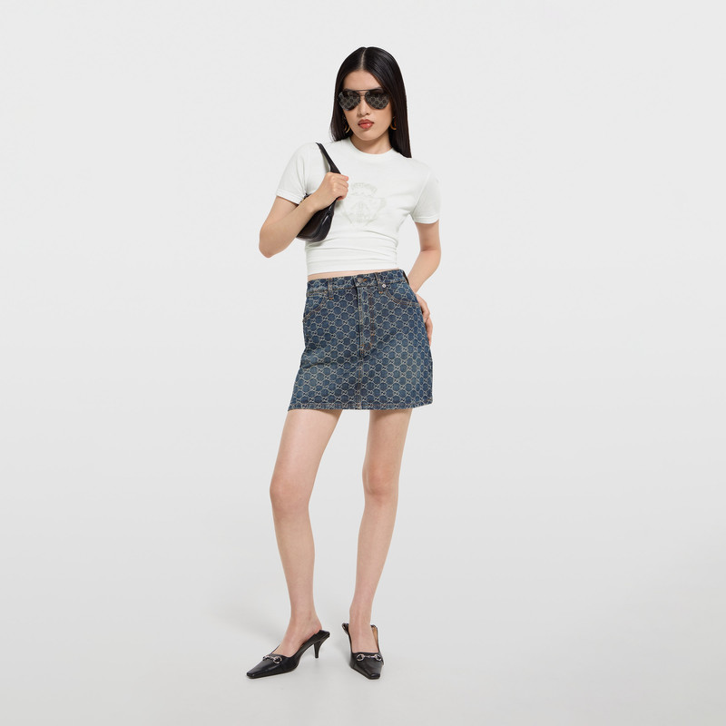GUCCI GG cotton denim jacquard mini skirt outlook