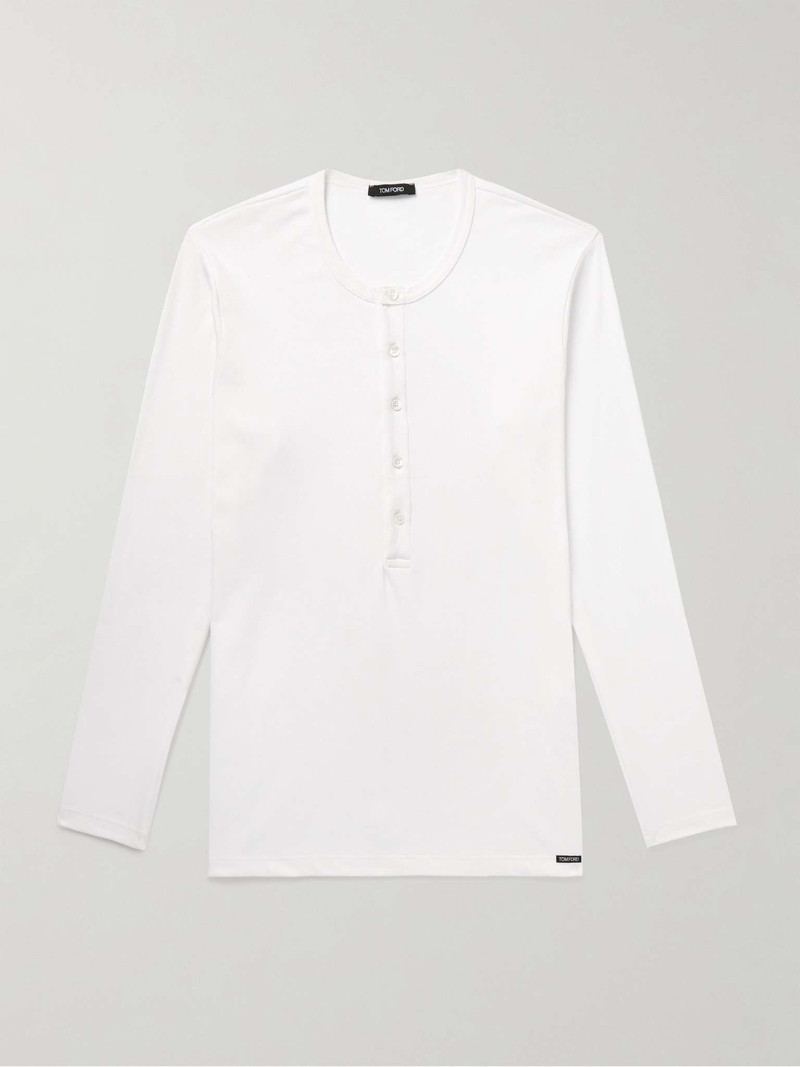 Stretch-Cotton Jersey Henley Pyjama T-Shirt - 1