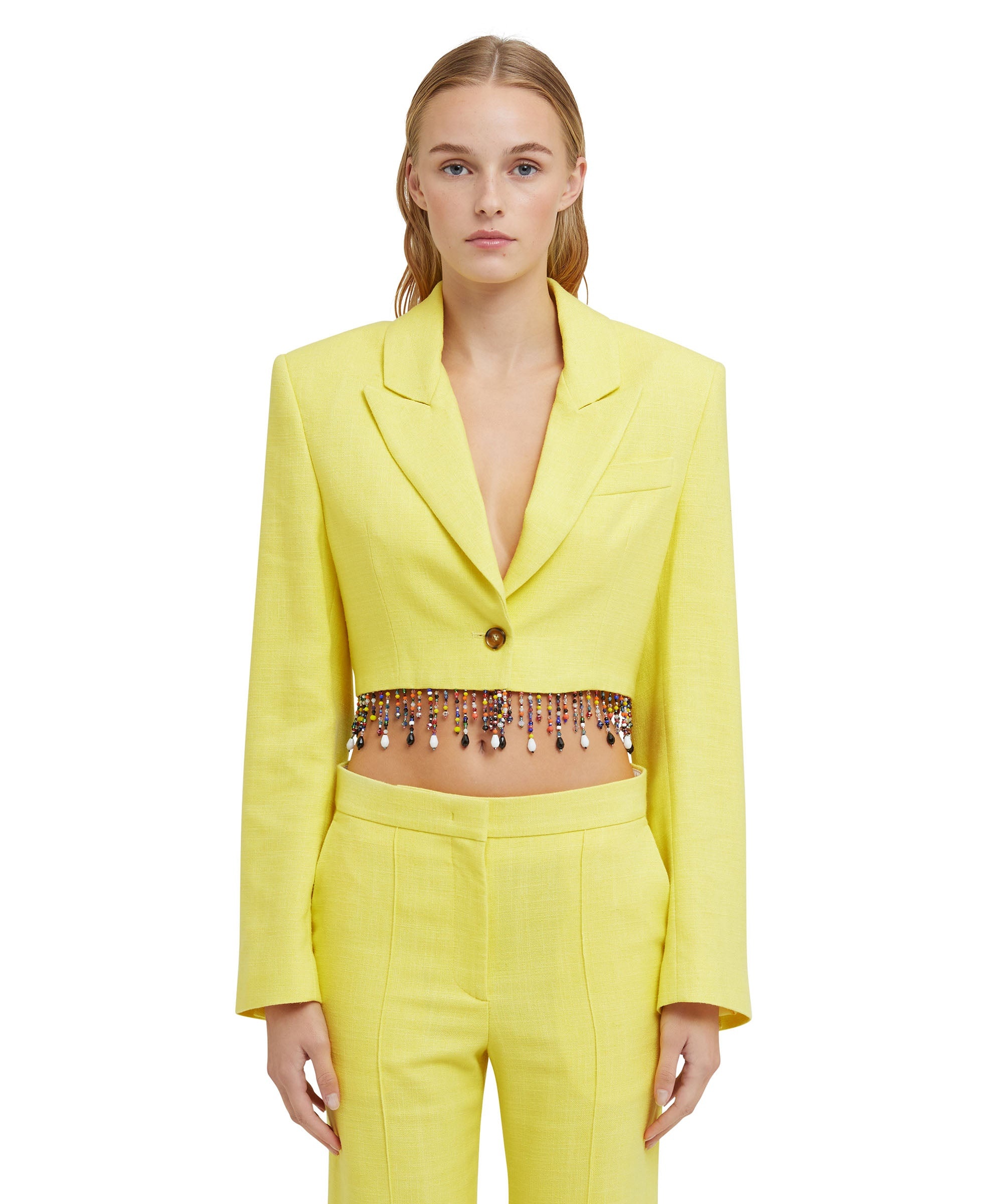 Blended linen crop jacket with beaded application - 2