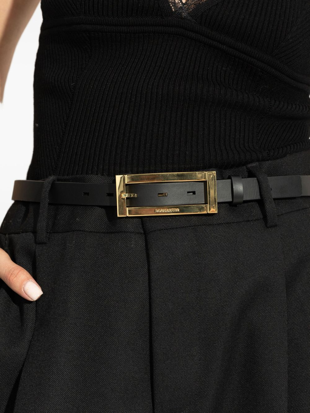 rectangular-buckle leather belt - 3