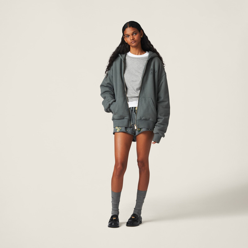 Miu Miu Garment-dyed cotton fleece shorts with embroidered logo outlook