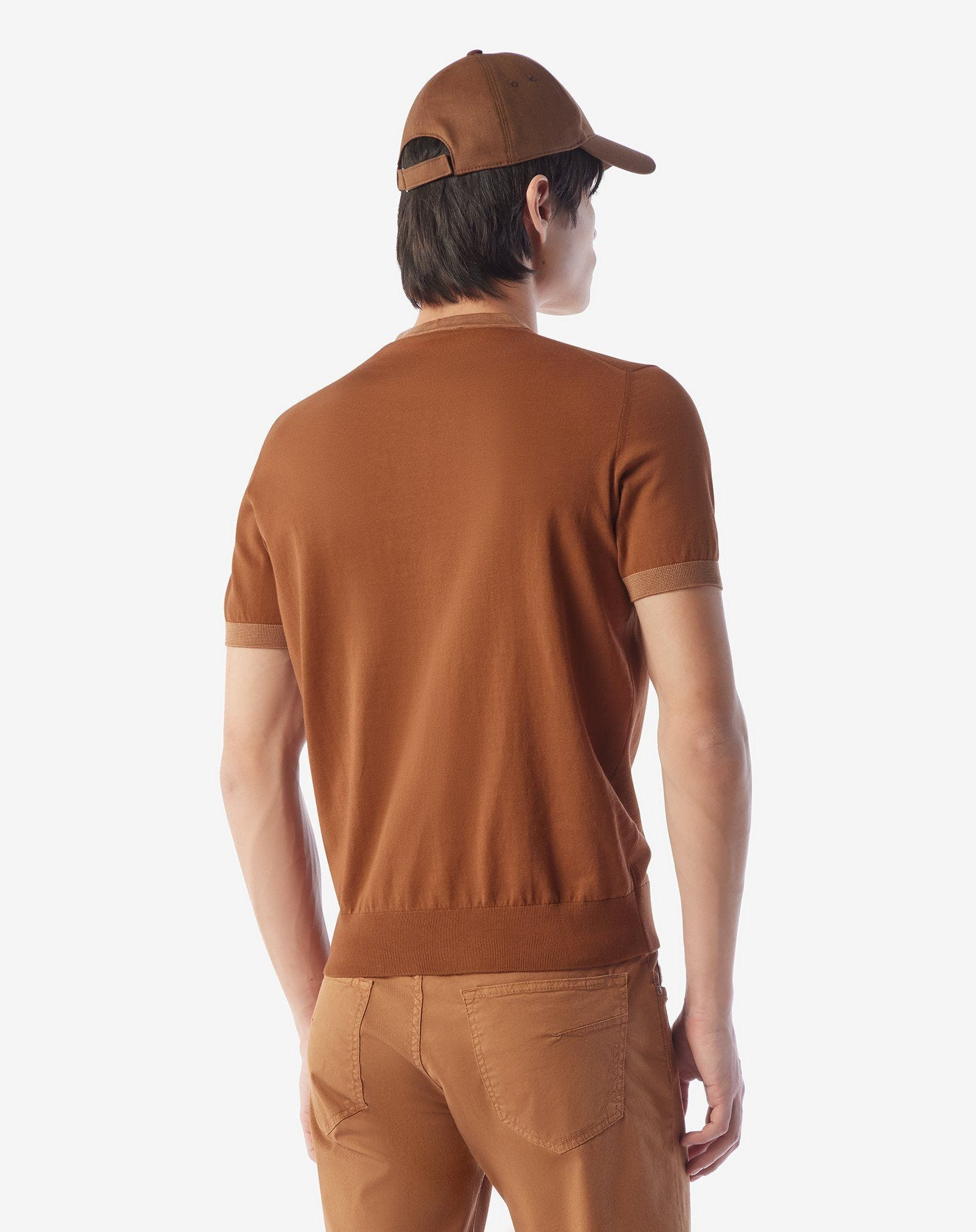 Burned earth crew neck knitwear made from ice cotton and silk - 3