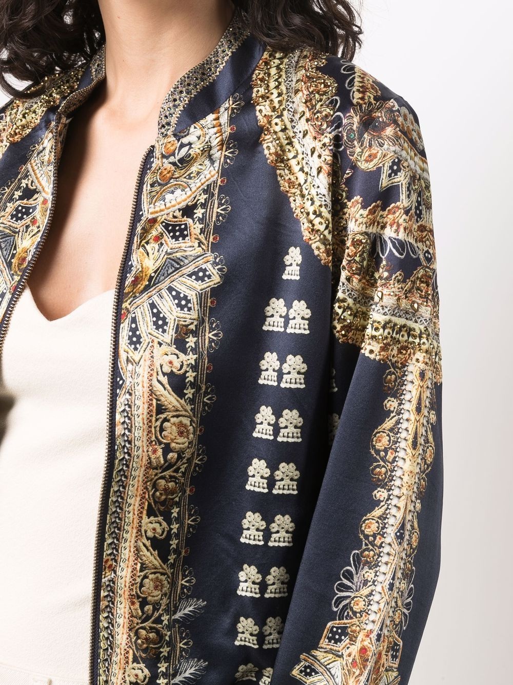 graphic-print silk bomber jacket - 5