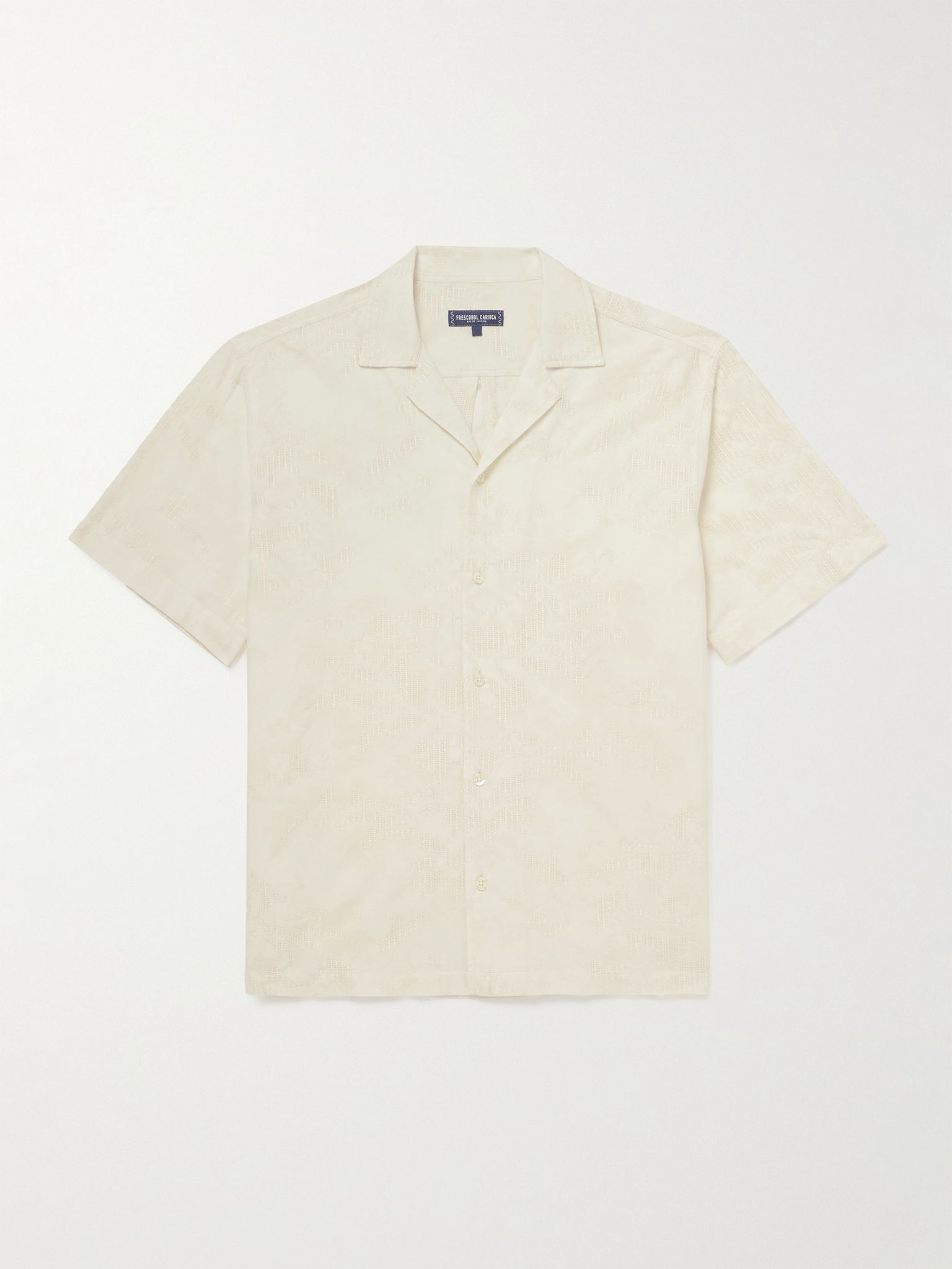 Franca Camp-Collar Cotton-Blend Jacquard Shirt Ecru - 1