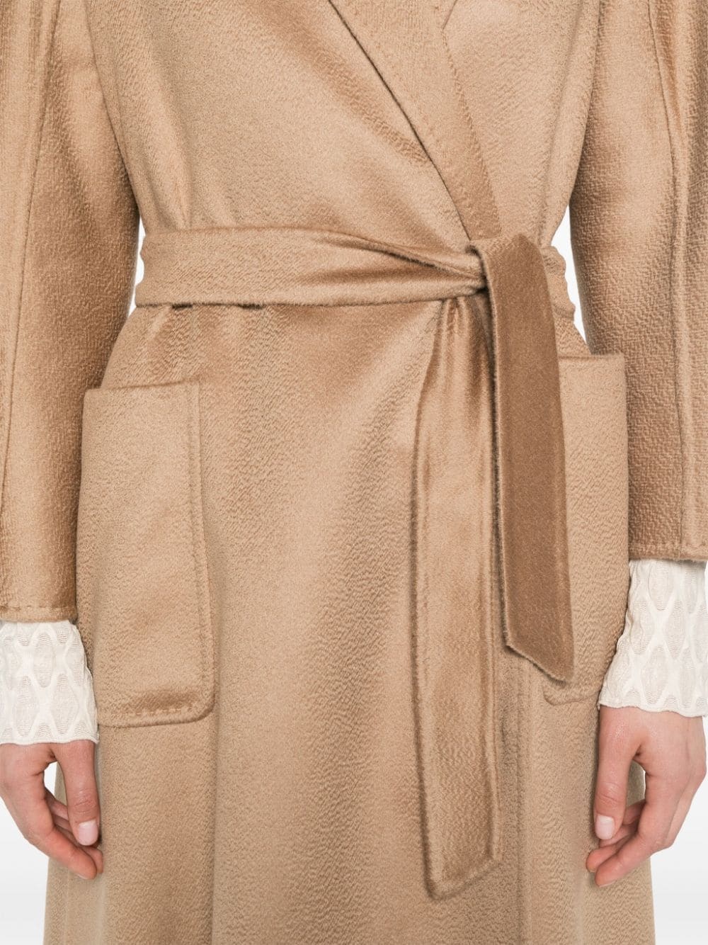 notched-lapels belted coat - 5