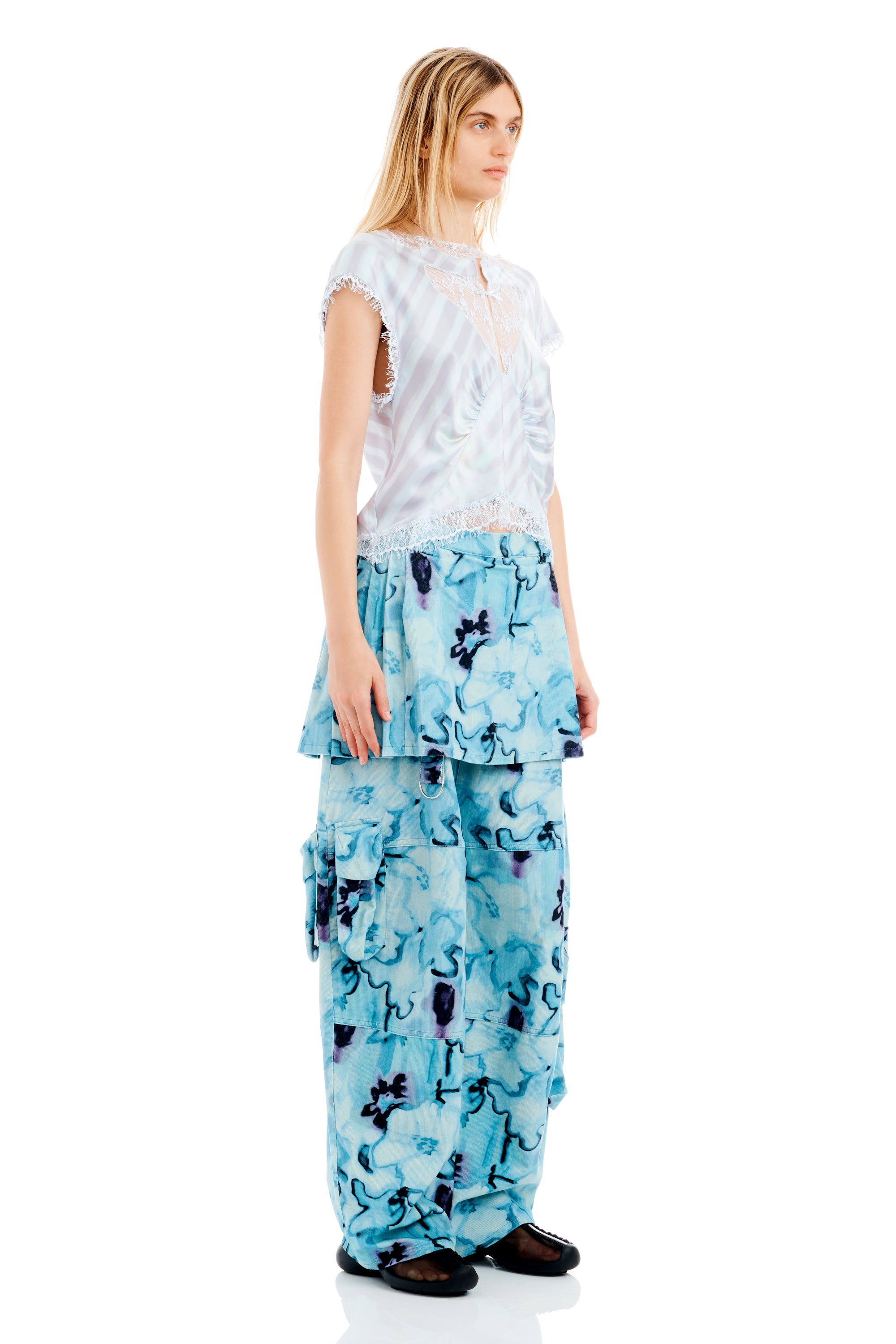 WASHED WAVY NAVY FLOWER STRIPE WATERLILY TOP - 7