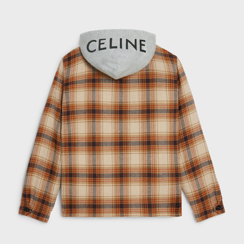 CELINE hooded overshirt in checked wool | REVERSIBLE