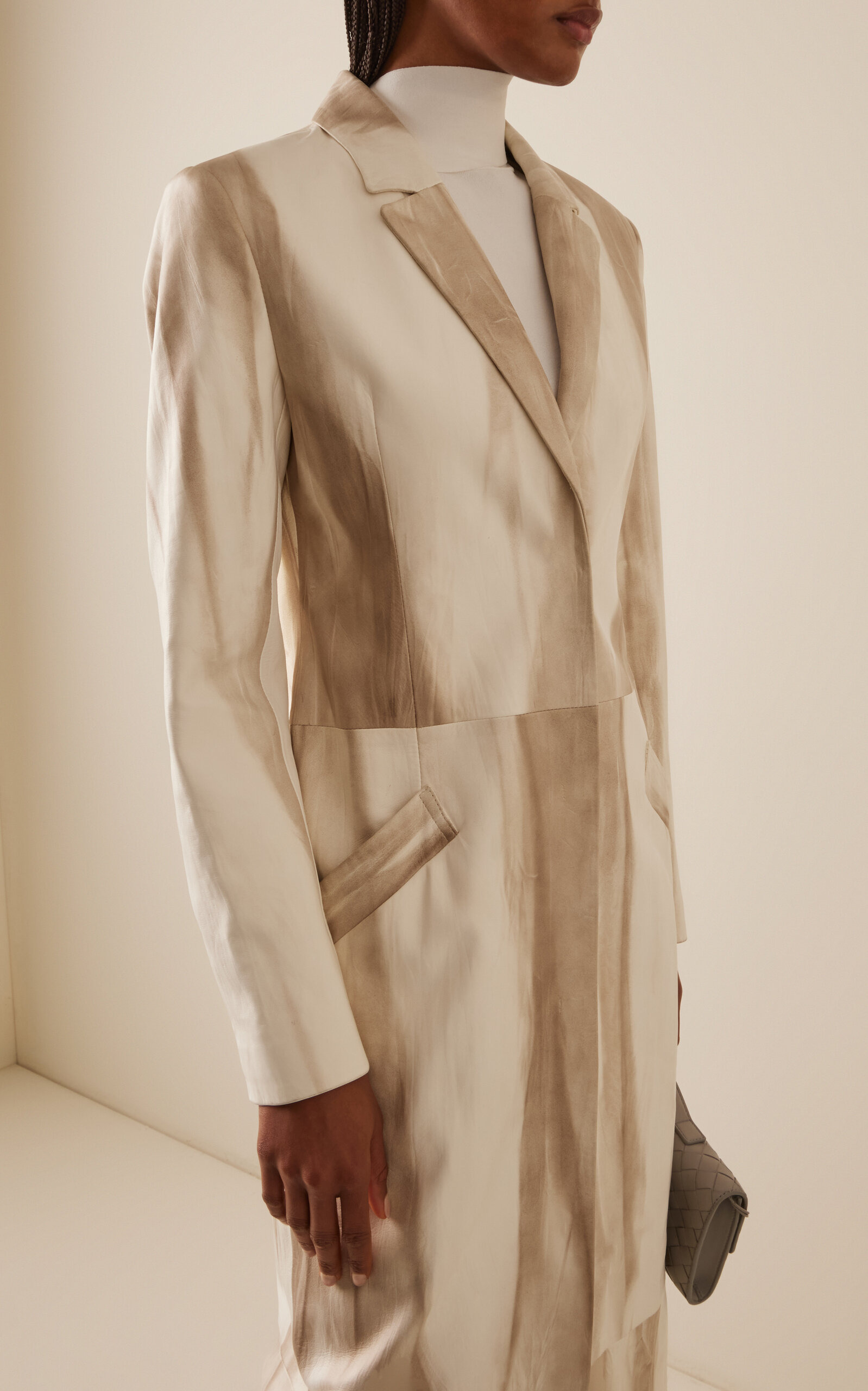 Marbled Leather Coat ivory - 3
