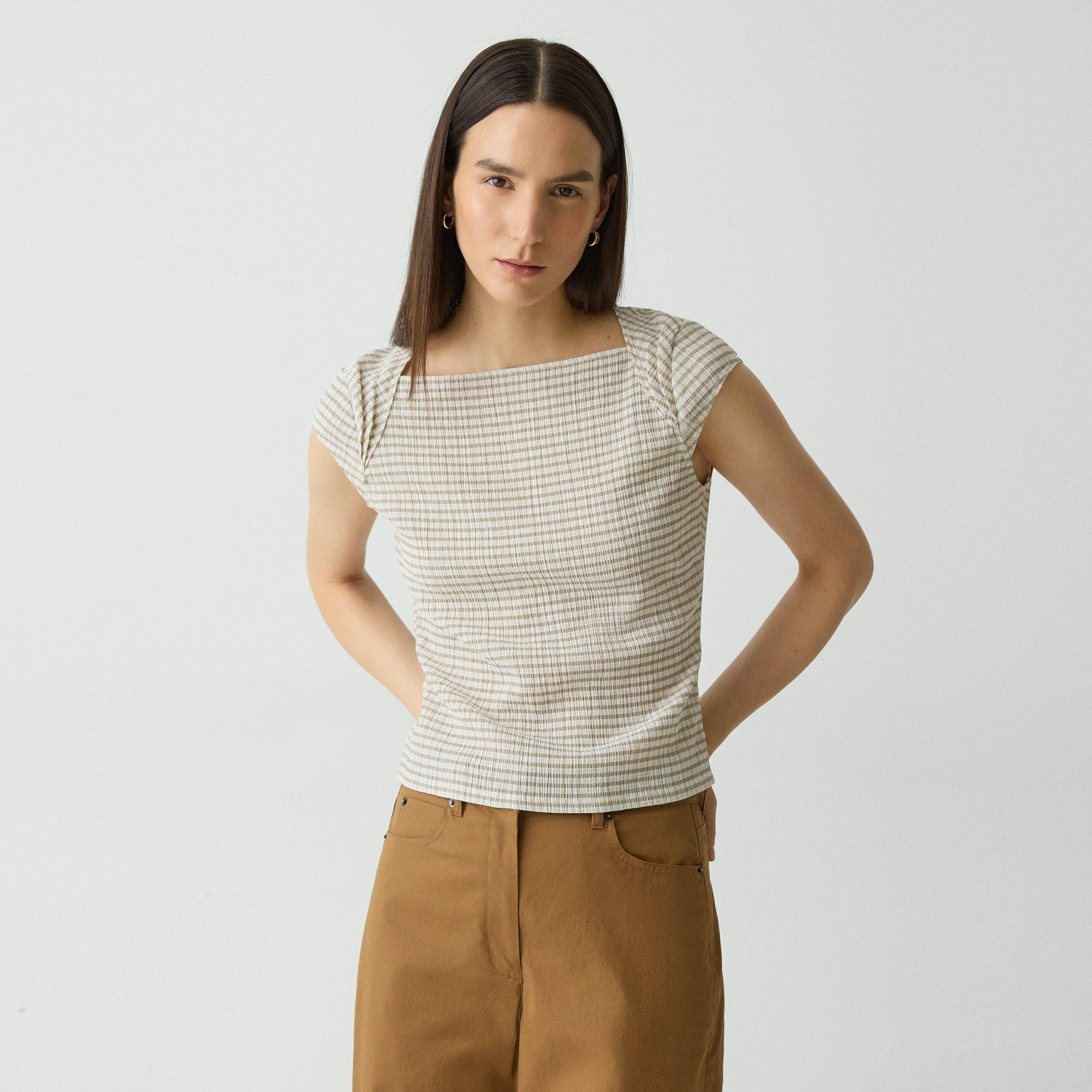 Cap Sleeve Top in Crinkle Check - 2