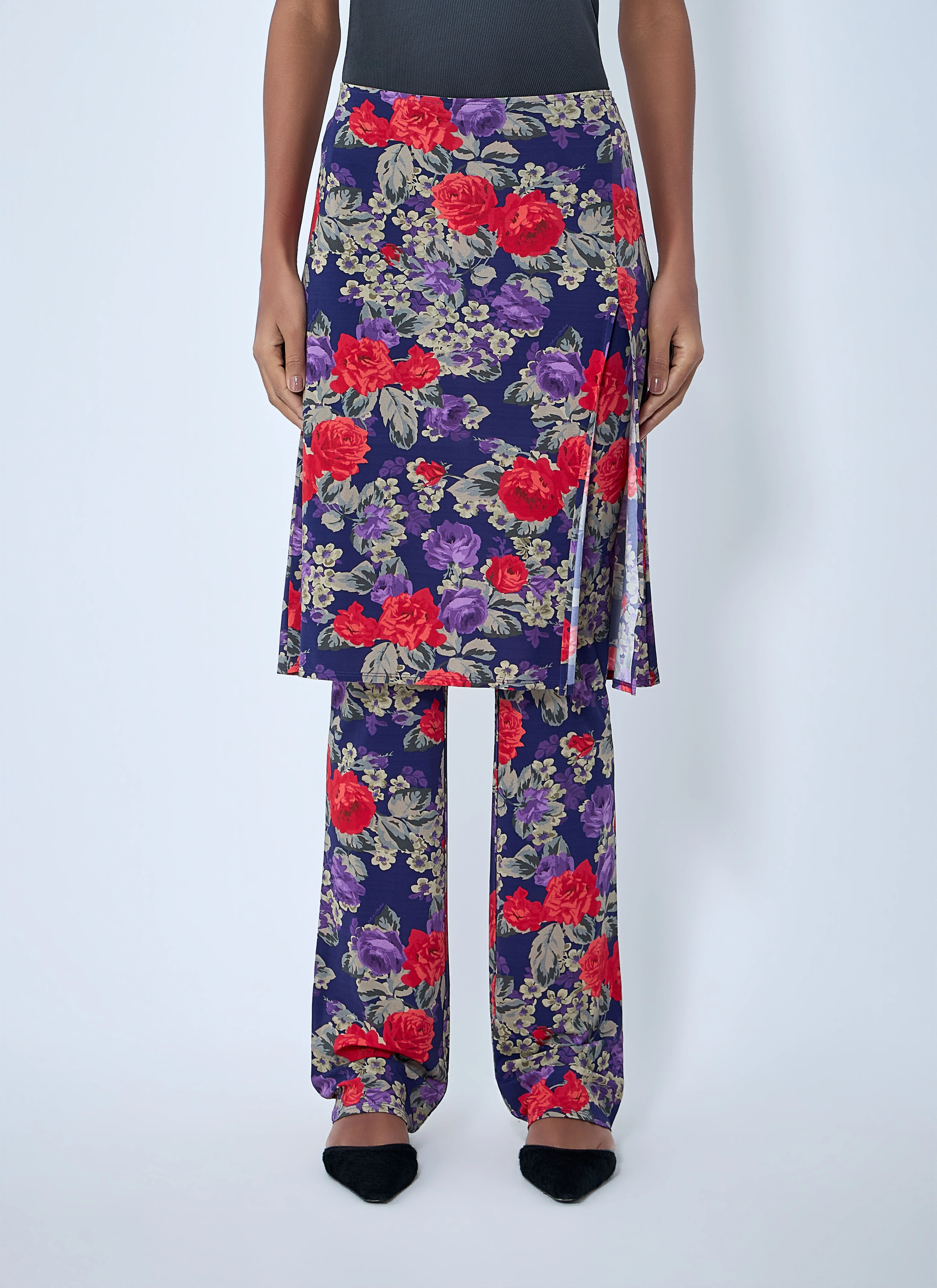 Floral Print Layered Skirt Pants - 1