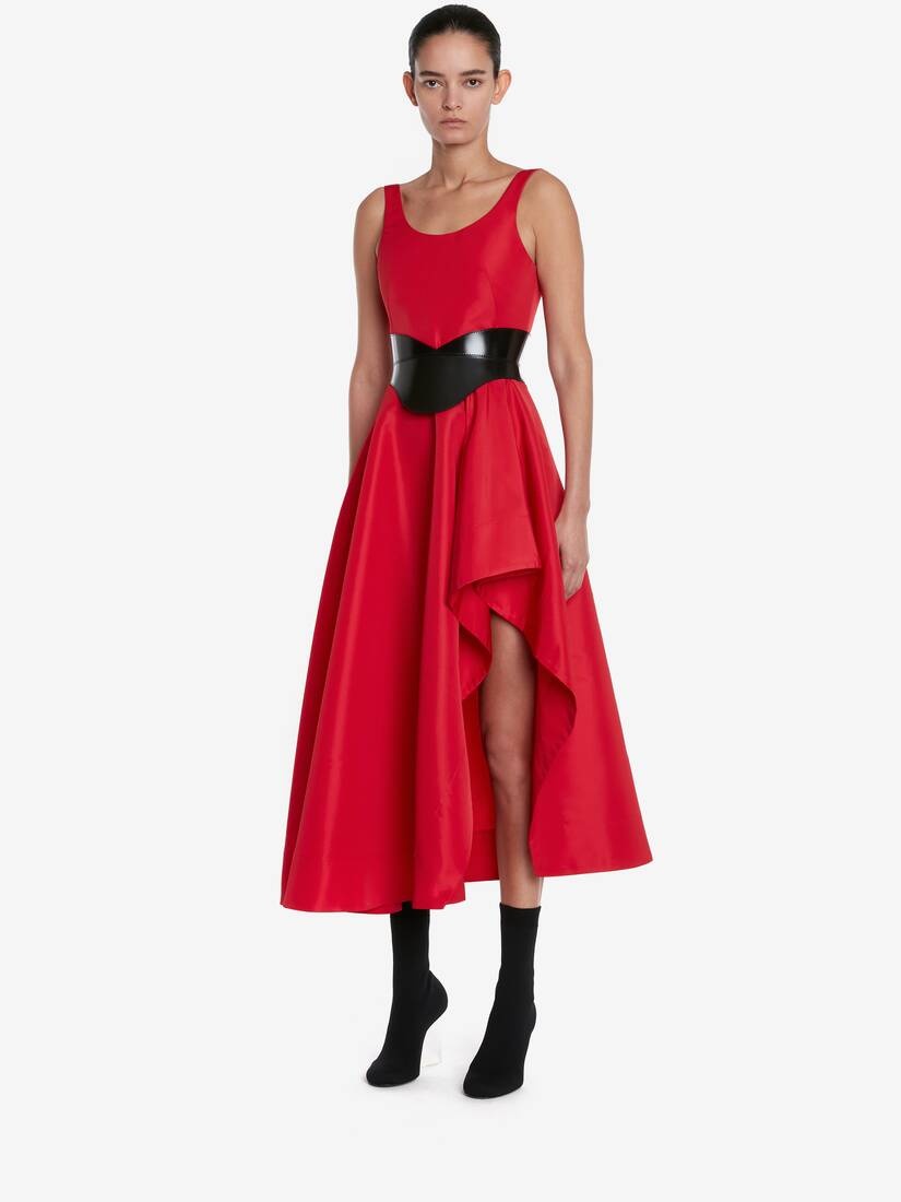 Women's Asymmetric Drape Dress in Lust Red - 5