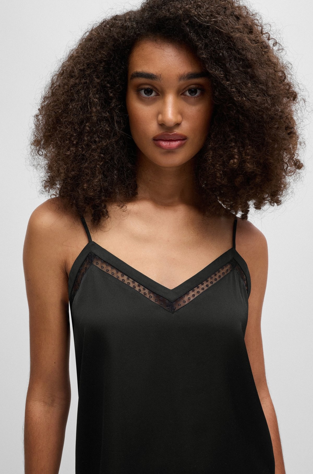 HAMMERED-SATIN CAMISOLE WITH LACE INSERT - 4