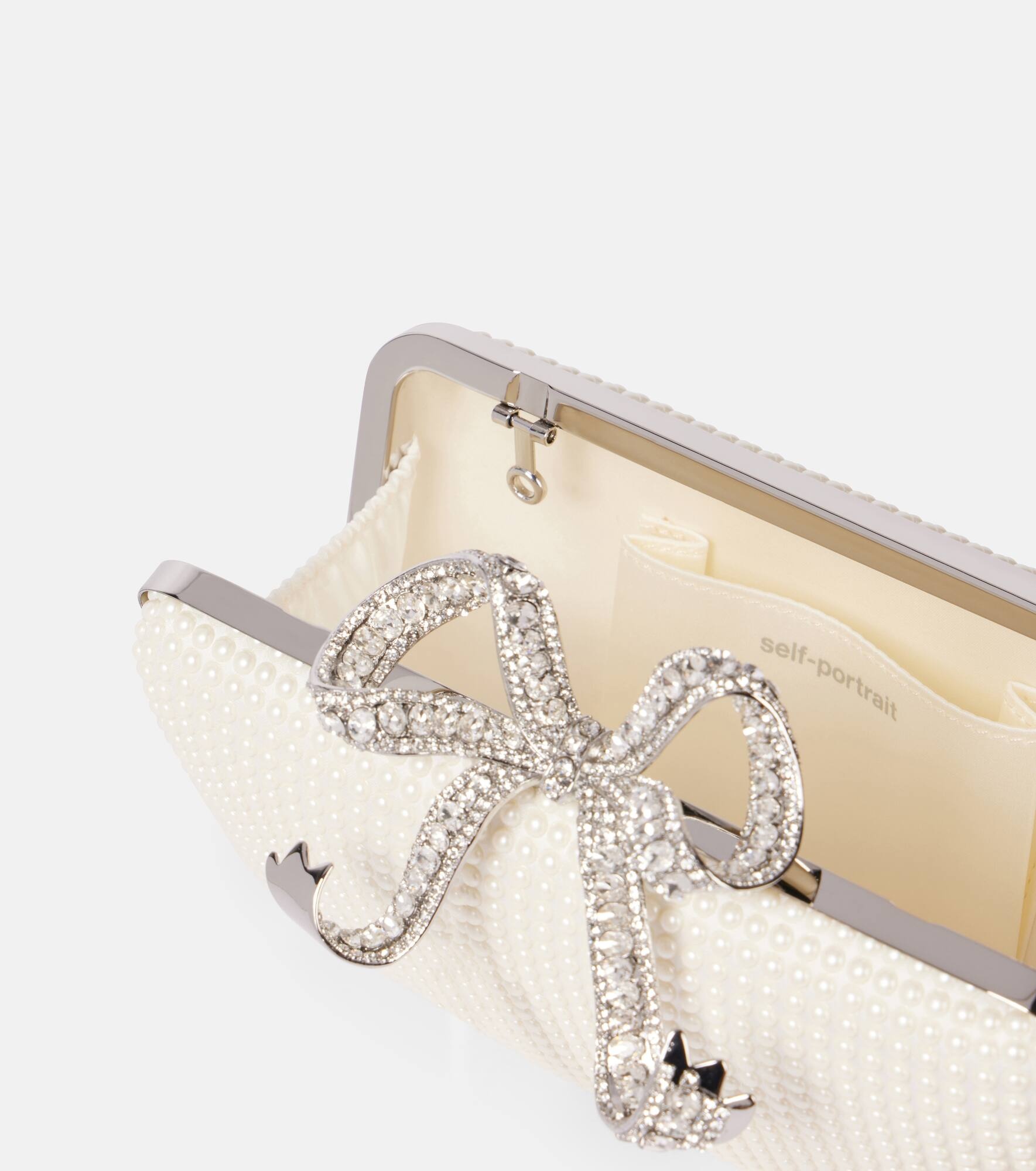 Bow faux pearl-embellished clutch - 3