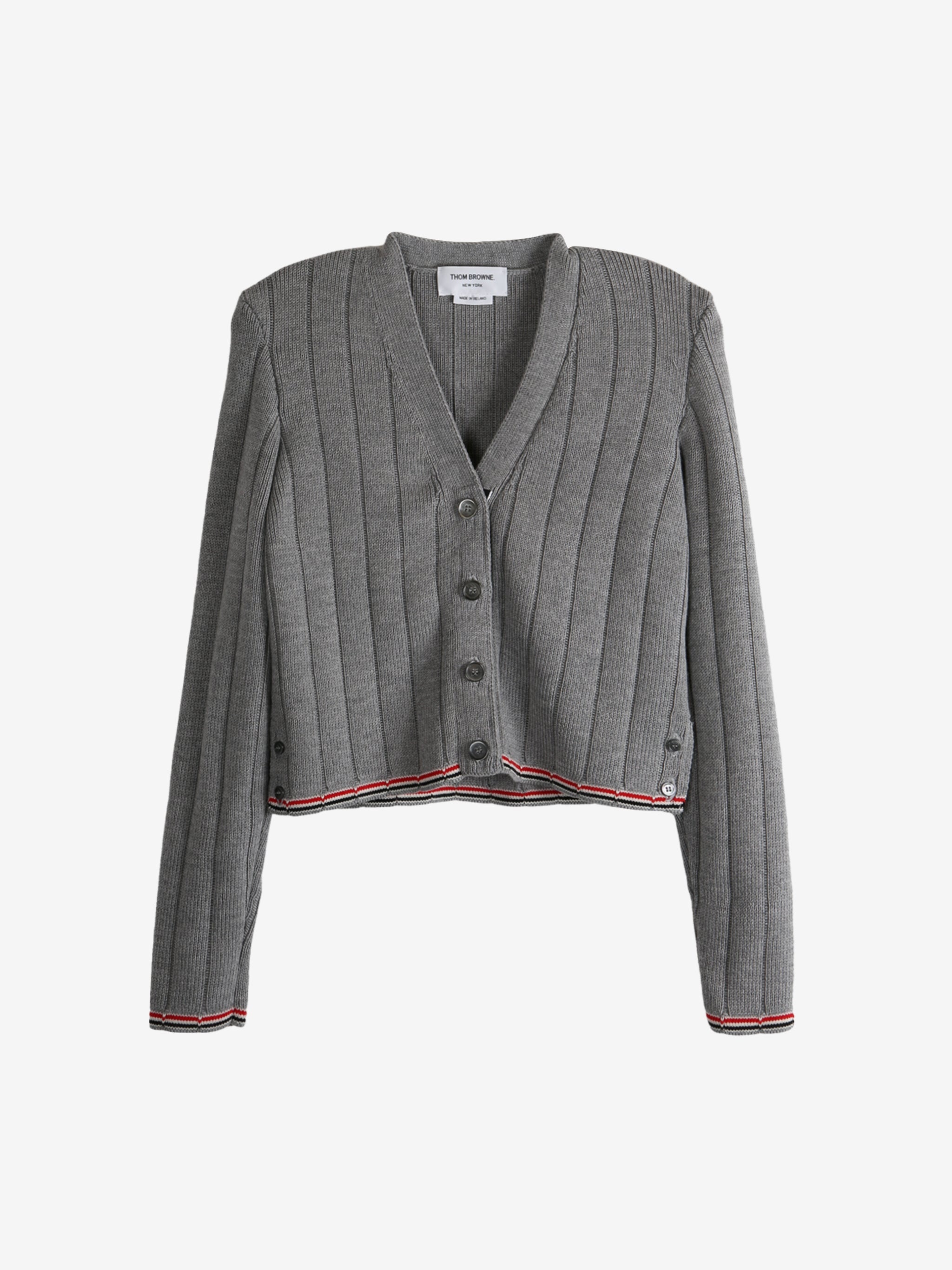 THOM BROWNE - Women Ladder Full Needle Rib Stitch V Neck Knitwear - 4