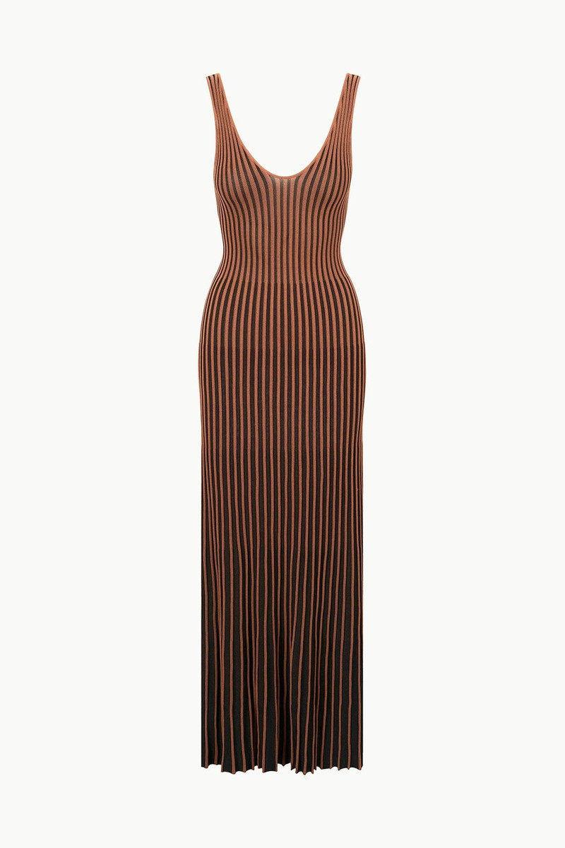 STAUD CLARETTA DRESS TAN BLACK 1