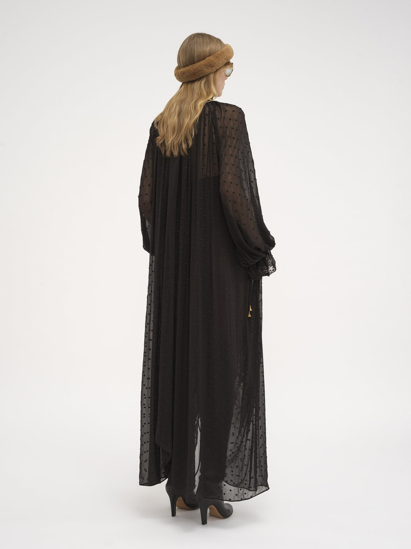 GATHERED LONG DRESS IN SILK GEORGETTE PLUMETIS 5