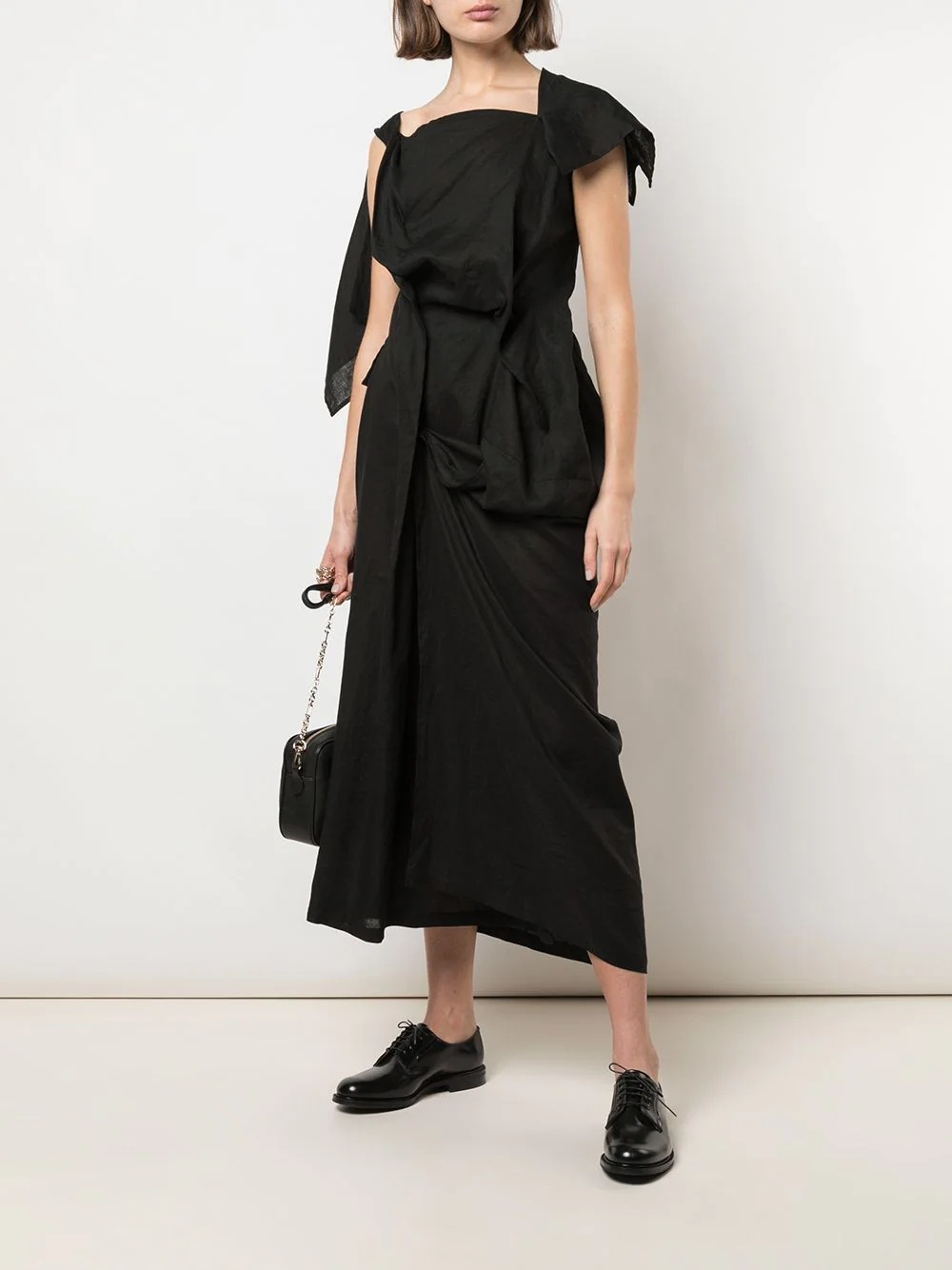 linen deconstructed midi dress - 2