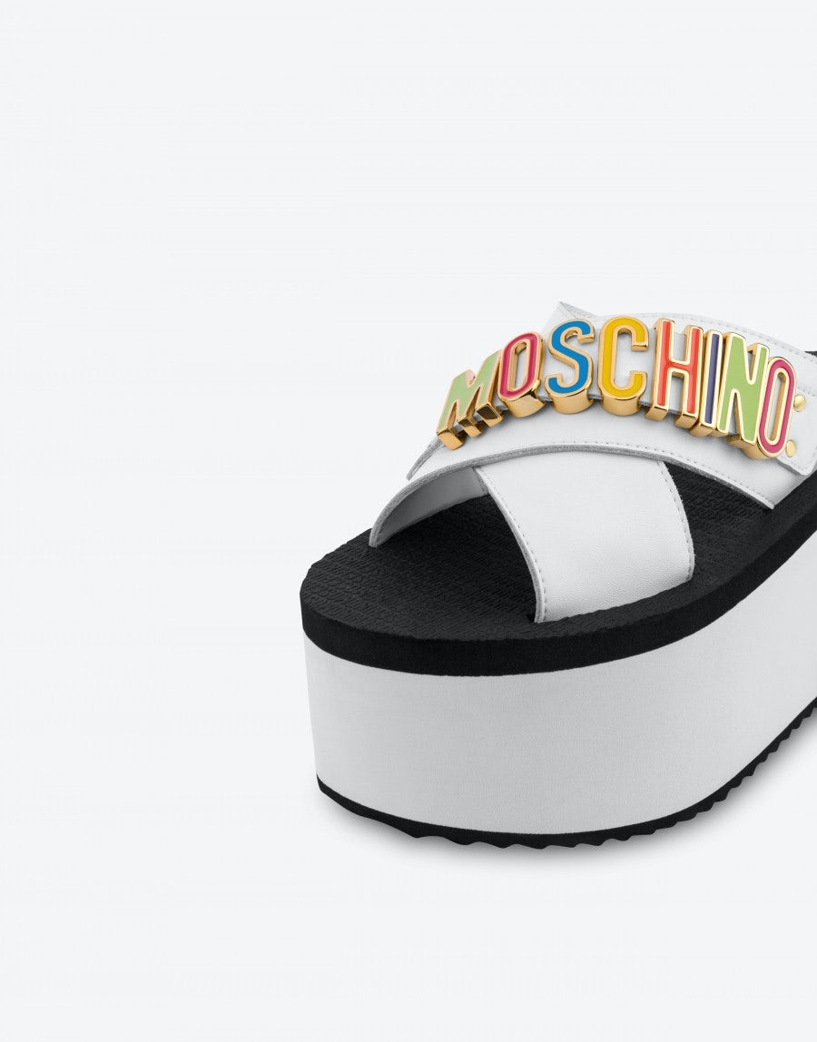MULTICOLOR LETTERING WEDGE SANDALS - 4