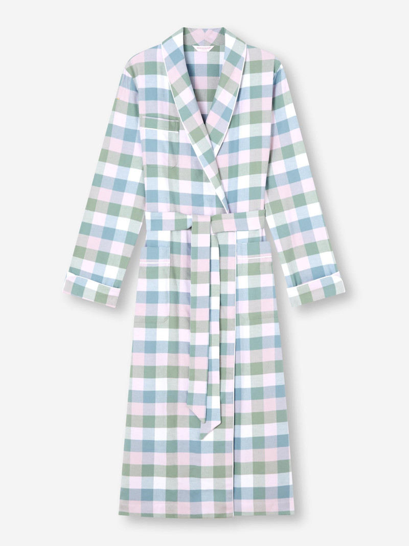 Women's Long Robe Kelburn 45 Brushed Cotton Green 1