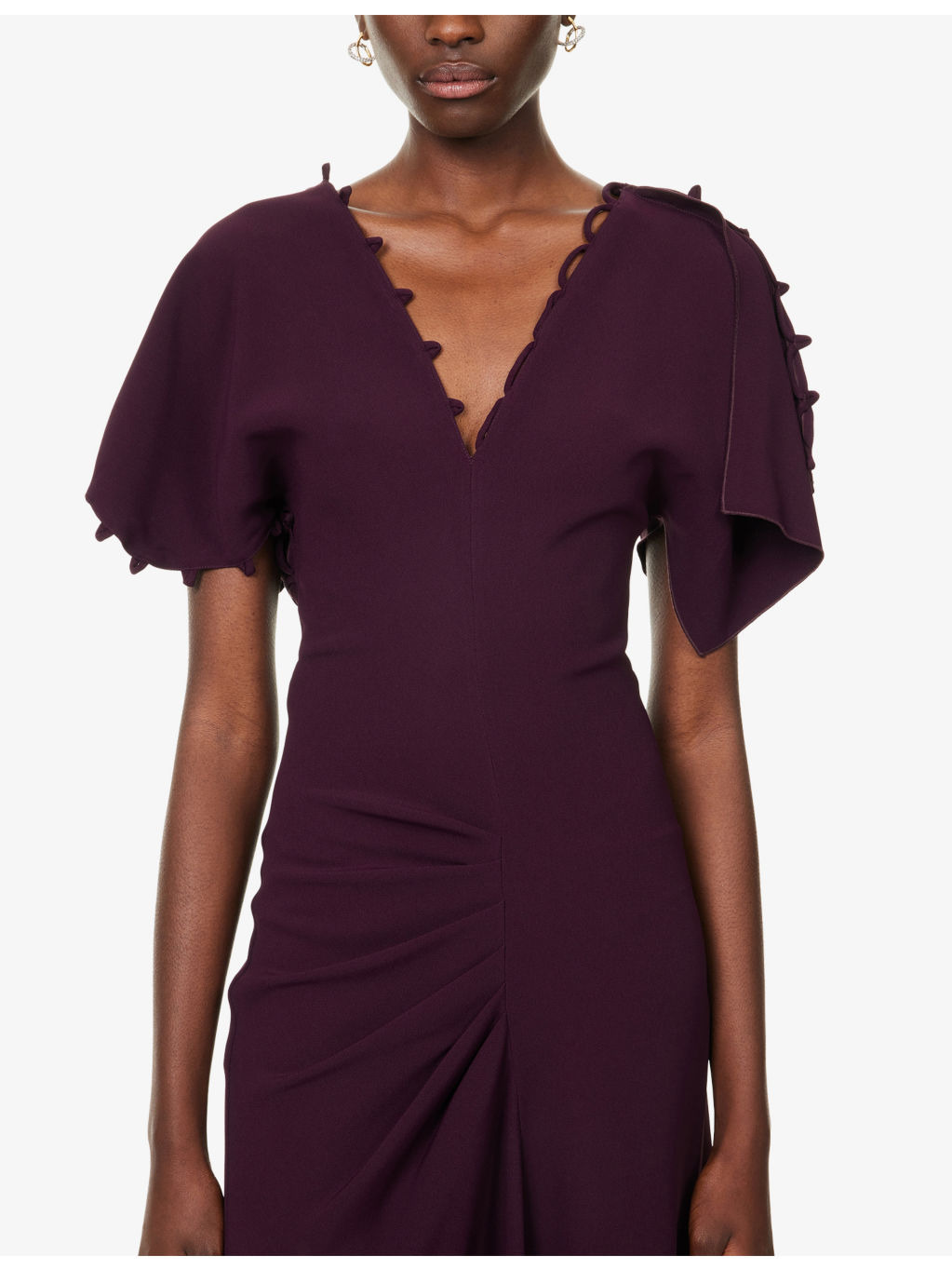 Regular-Fit V-Neck Stretch-Woven Midi Dress - 5
