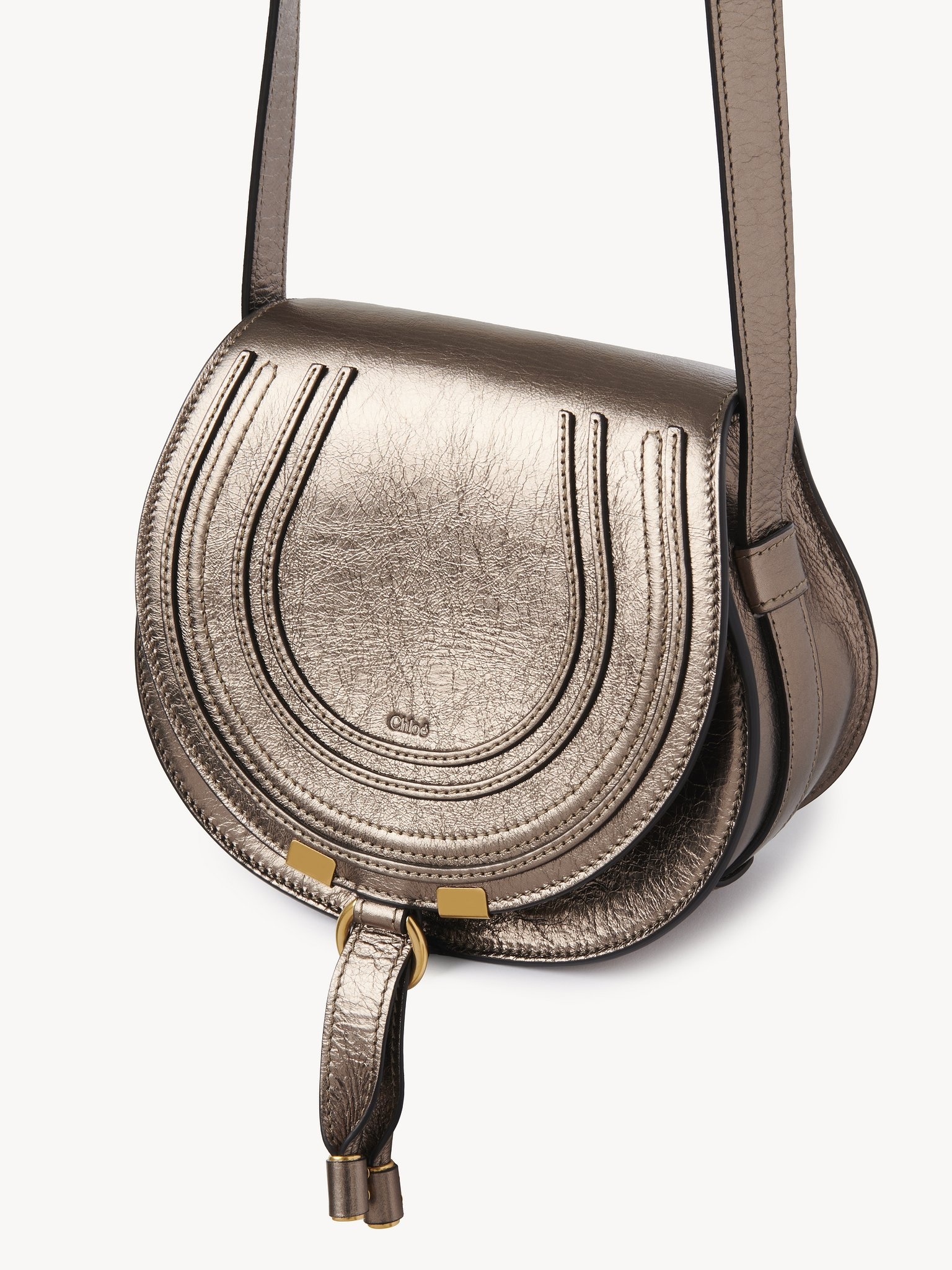 SMALL MARCIE SADDLE BAG IN METALLIZED LEATHER - 3