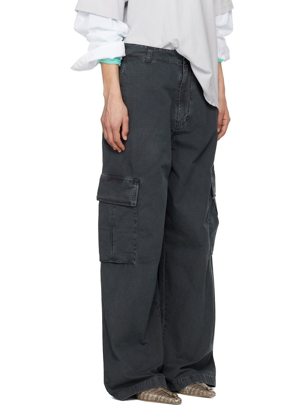 Black Ripstop Cargo Trousers - 2