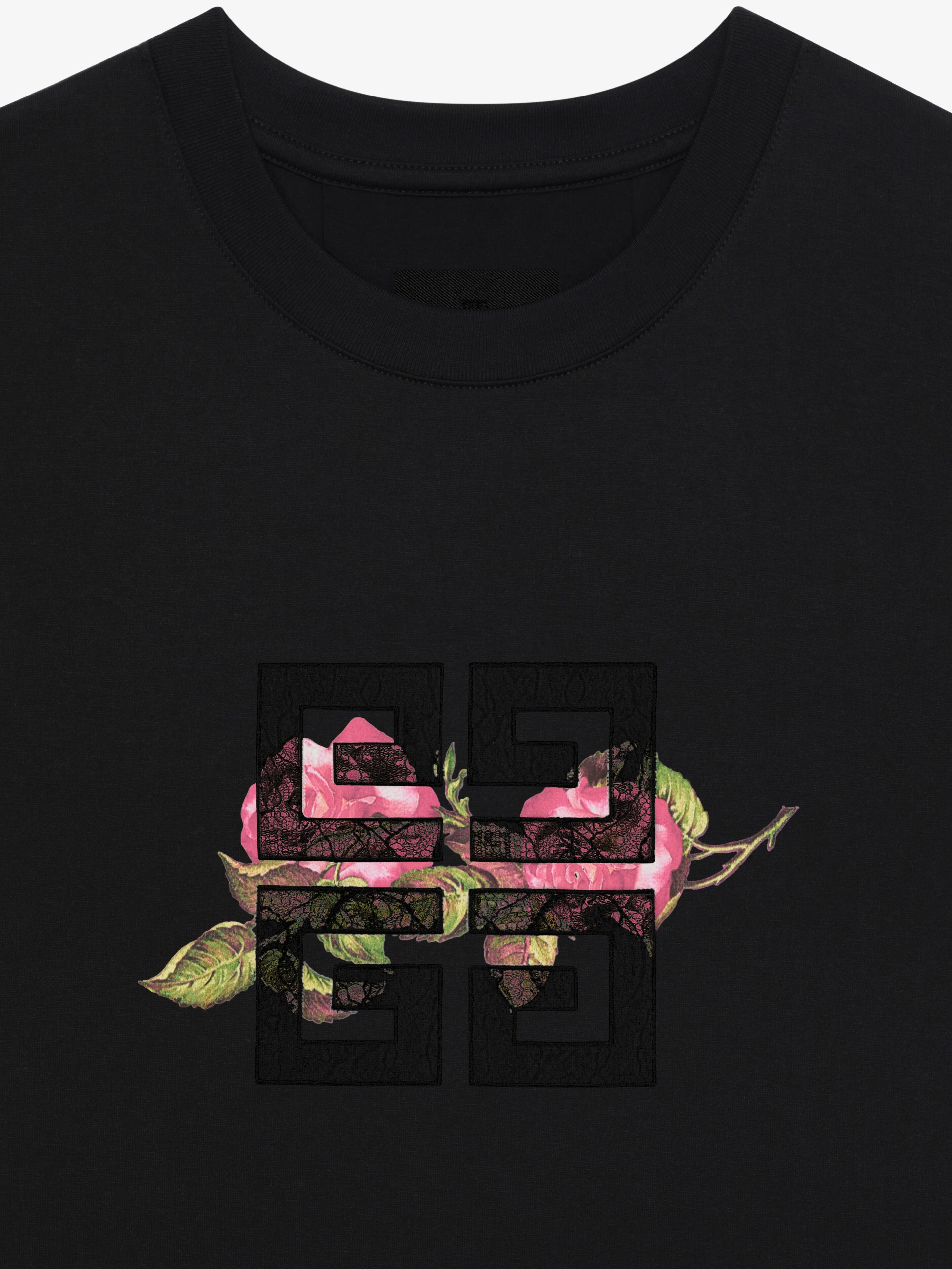 4G LACE SLIM FIT T-SHIRT IN COTTON WITH ROSES PRINT - 5