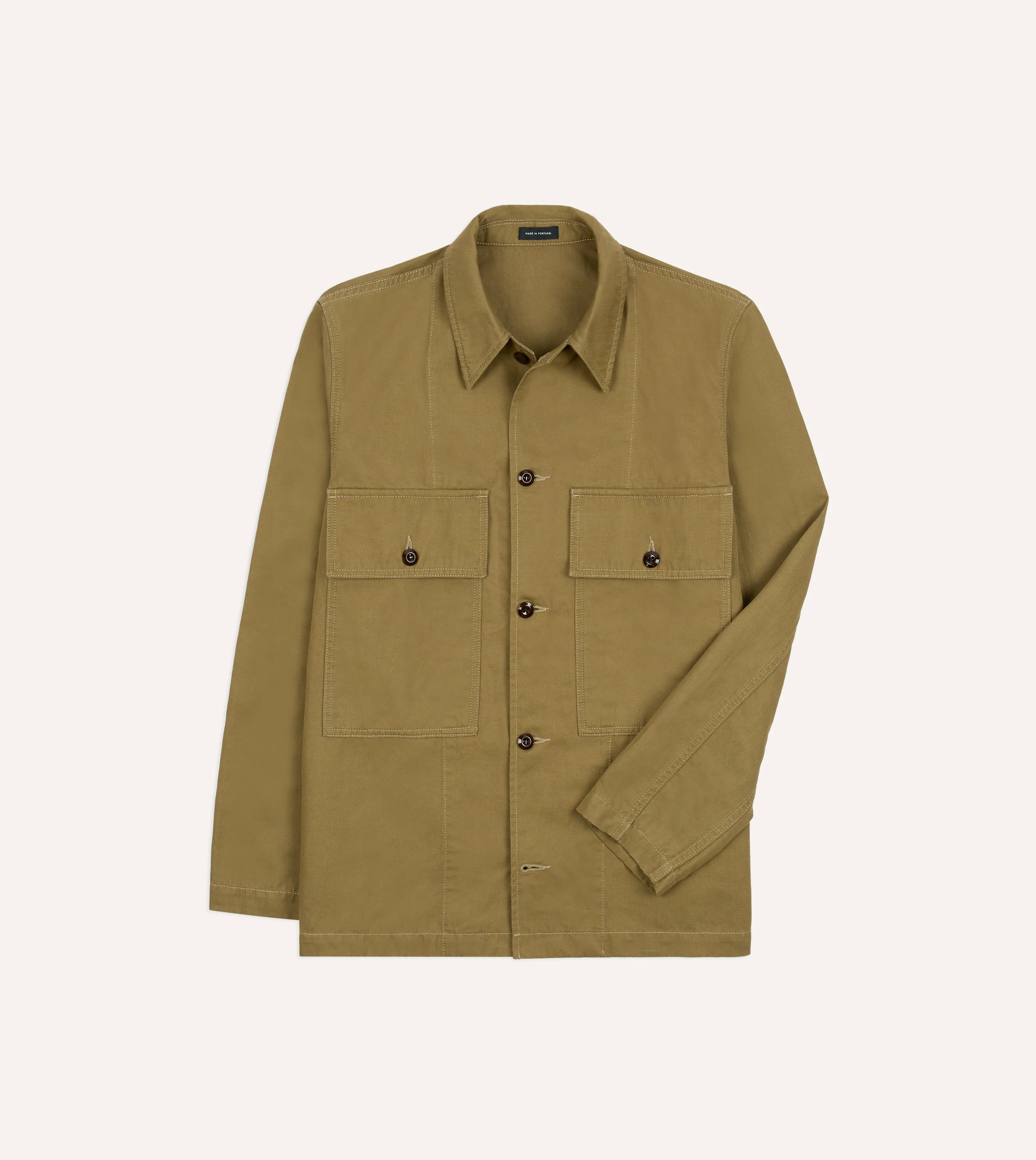 Olive Cotton-Linen Field Shirt - 1