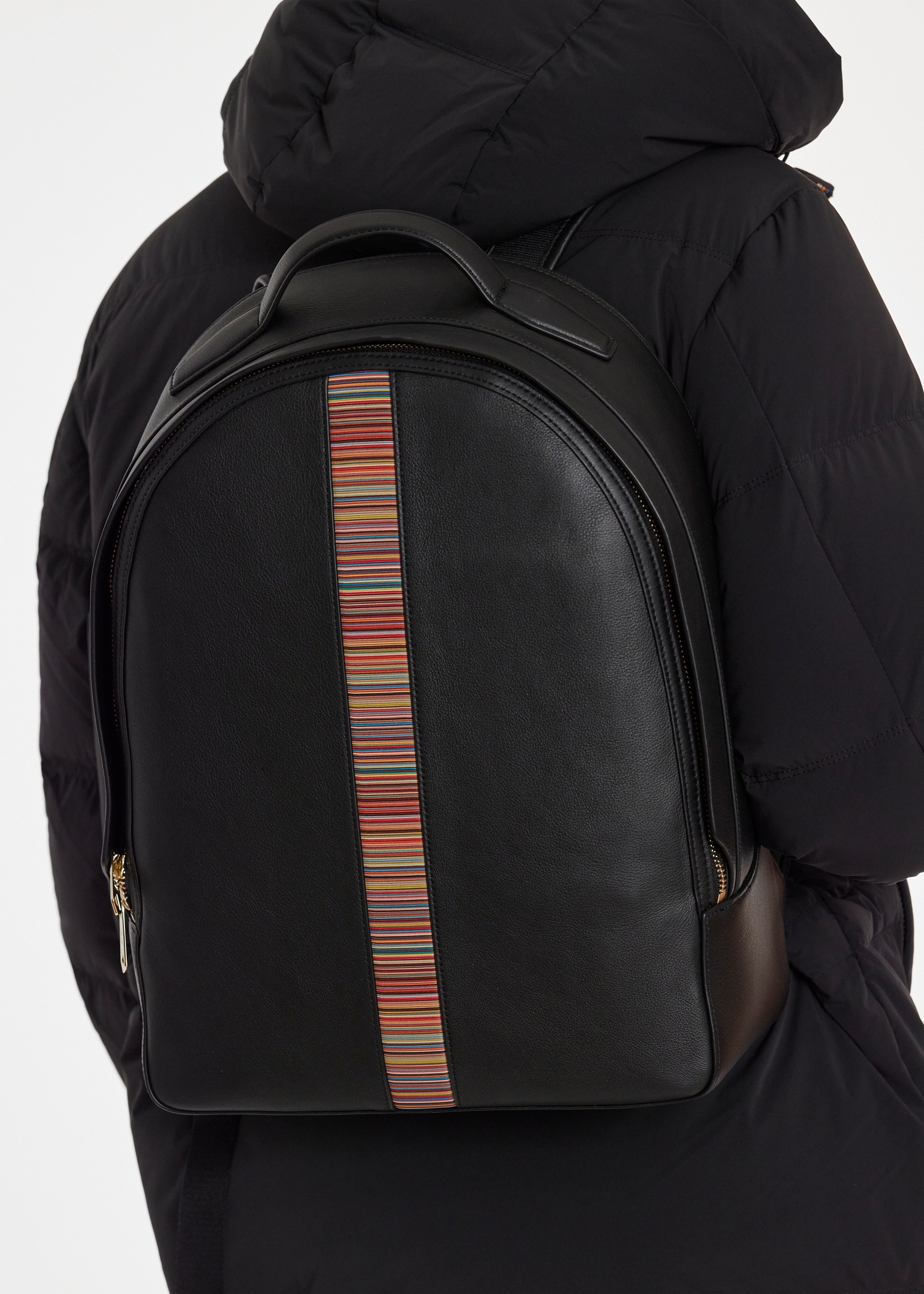 Black Leather 'Signature Stripe' Backpack - 2