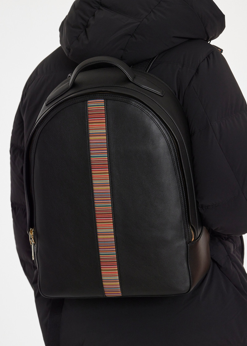 Paul Smith Black Leather 'Signature Stripe' Backpack outlook